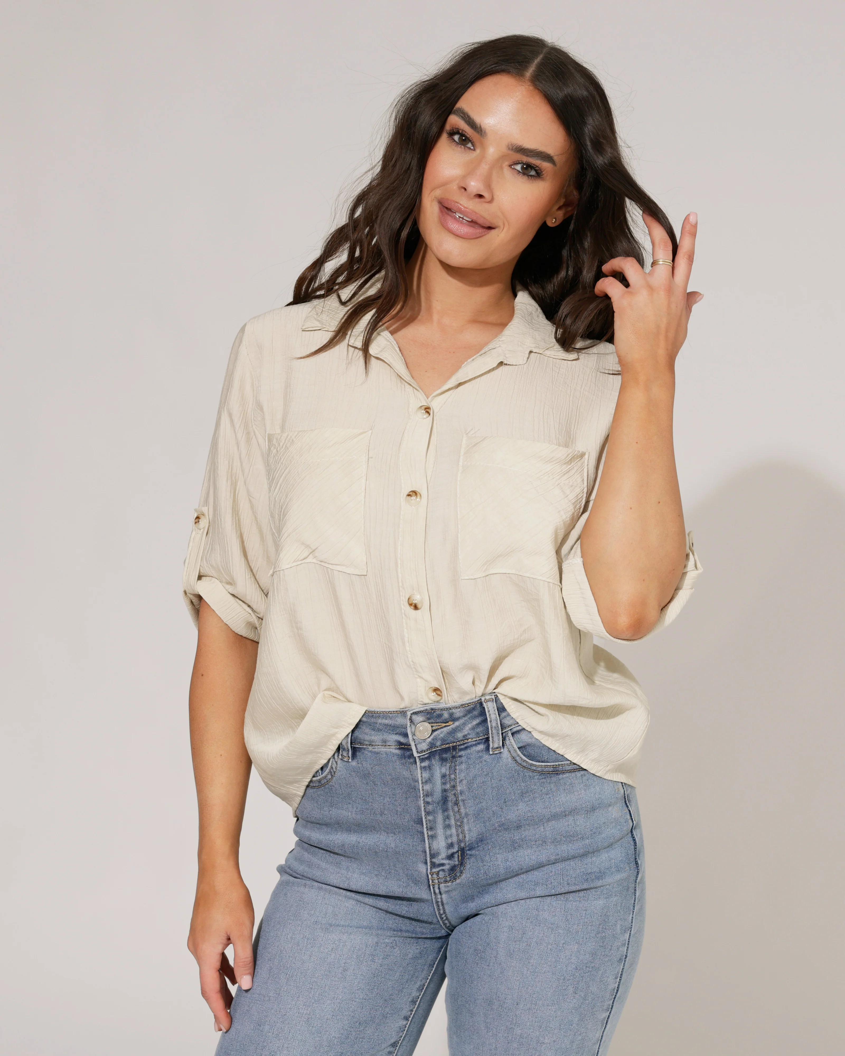 Blouse met knoop Milou Beige - Image 2