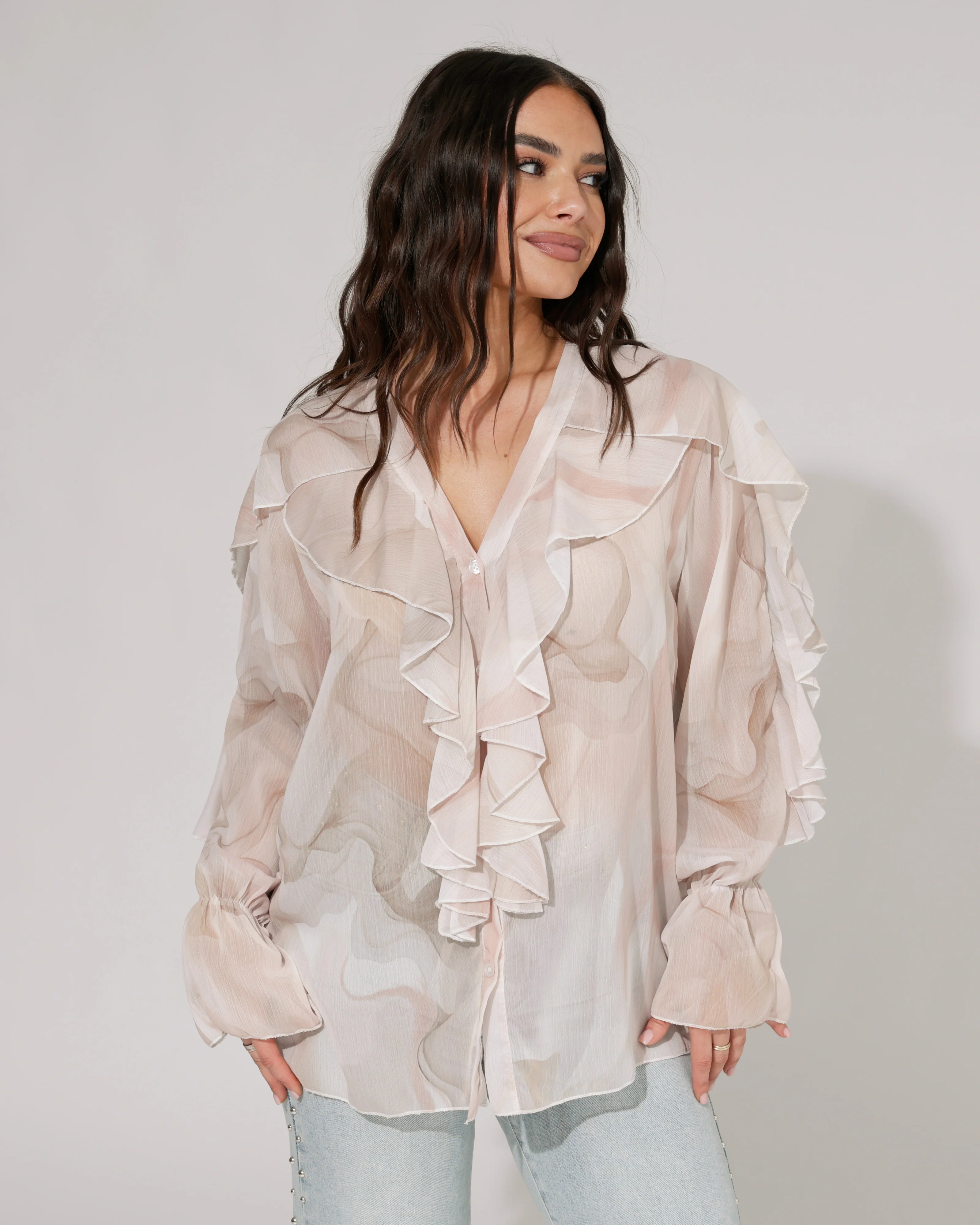 Blouse ruffle Lucy Taupe