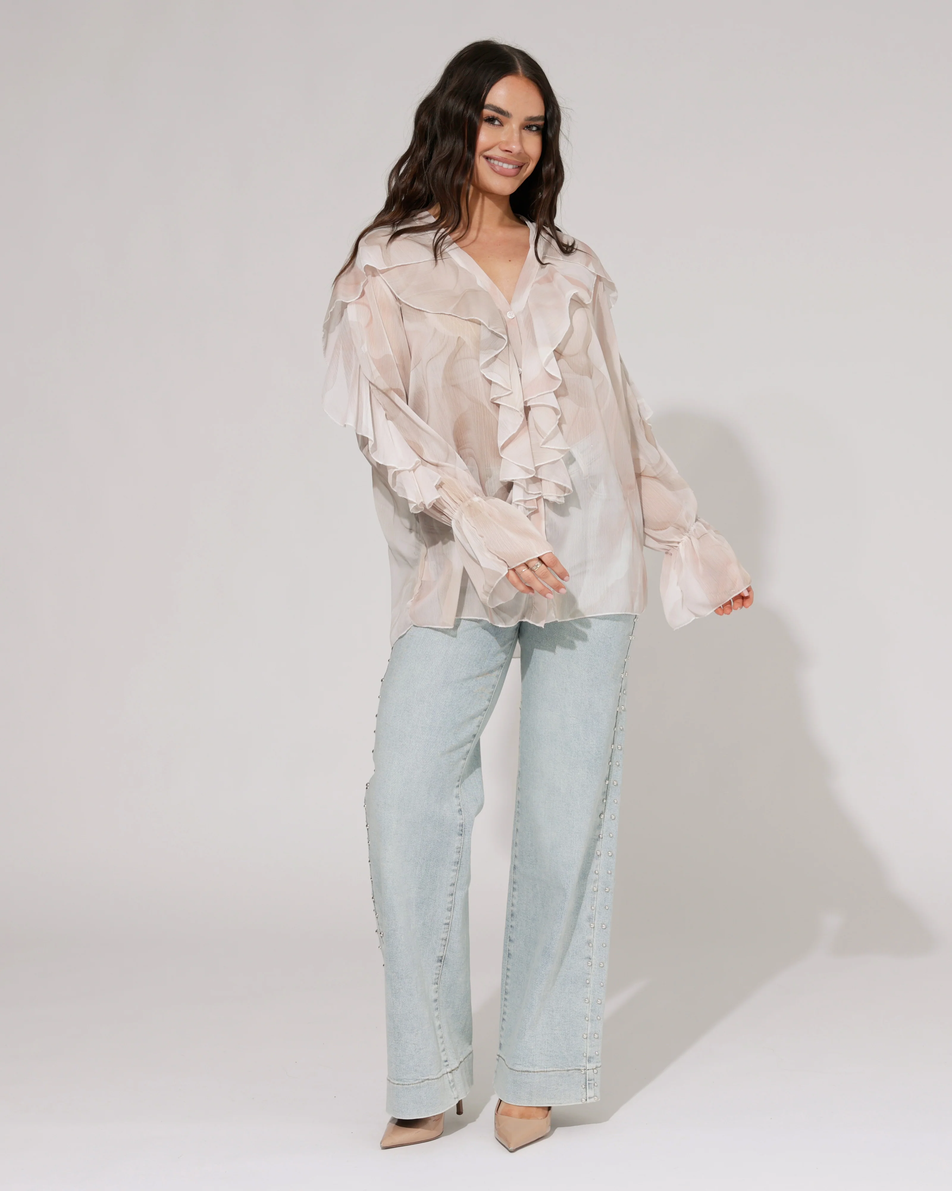 Blouse ruffle Lucy Taupe - Image 2