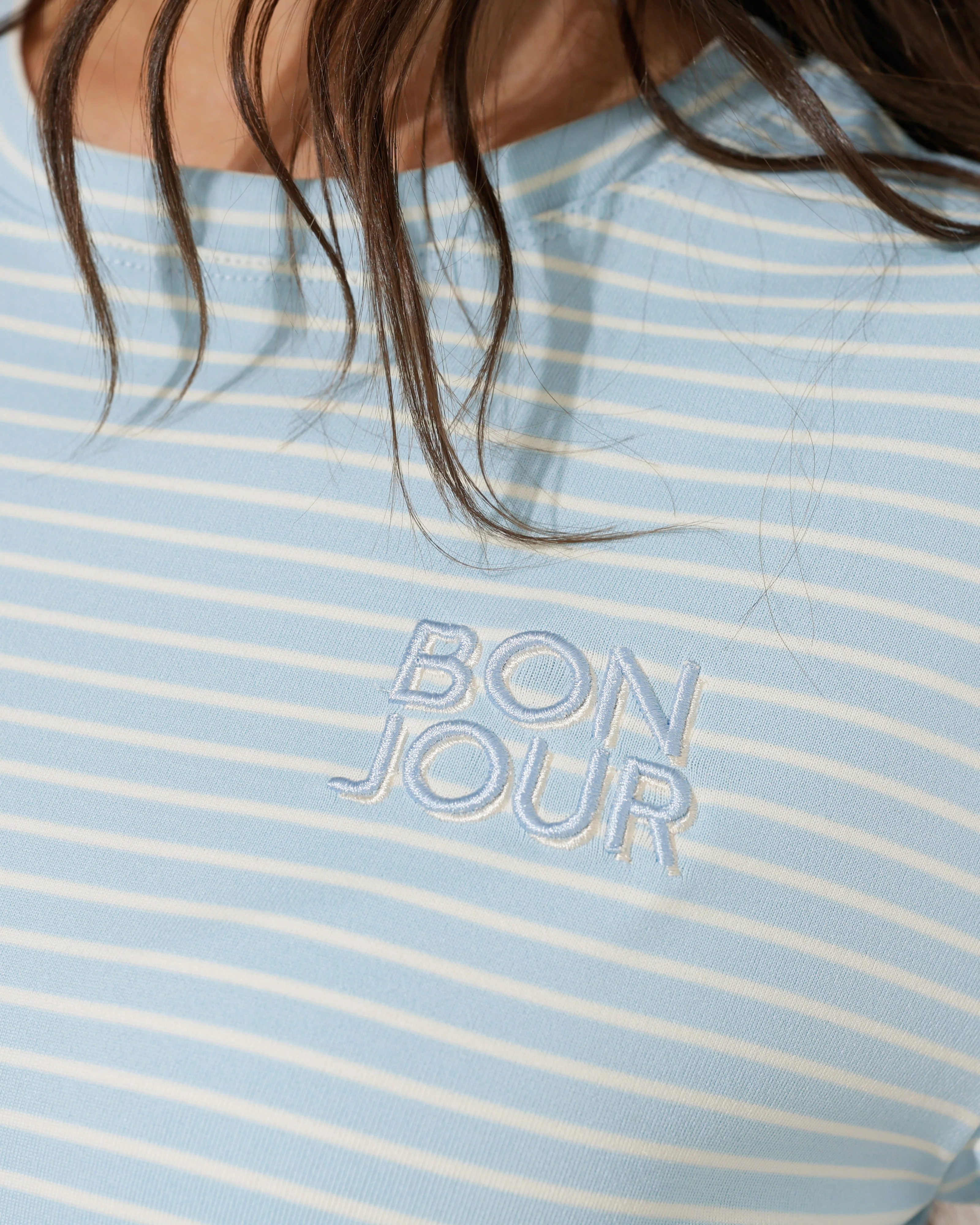 Gestreept T-shirt Bonjour Lichtblauw - Image 3