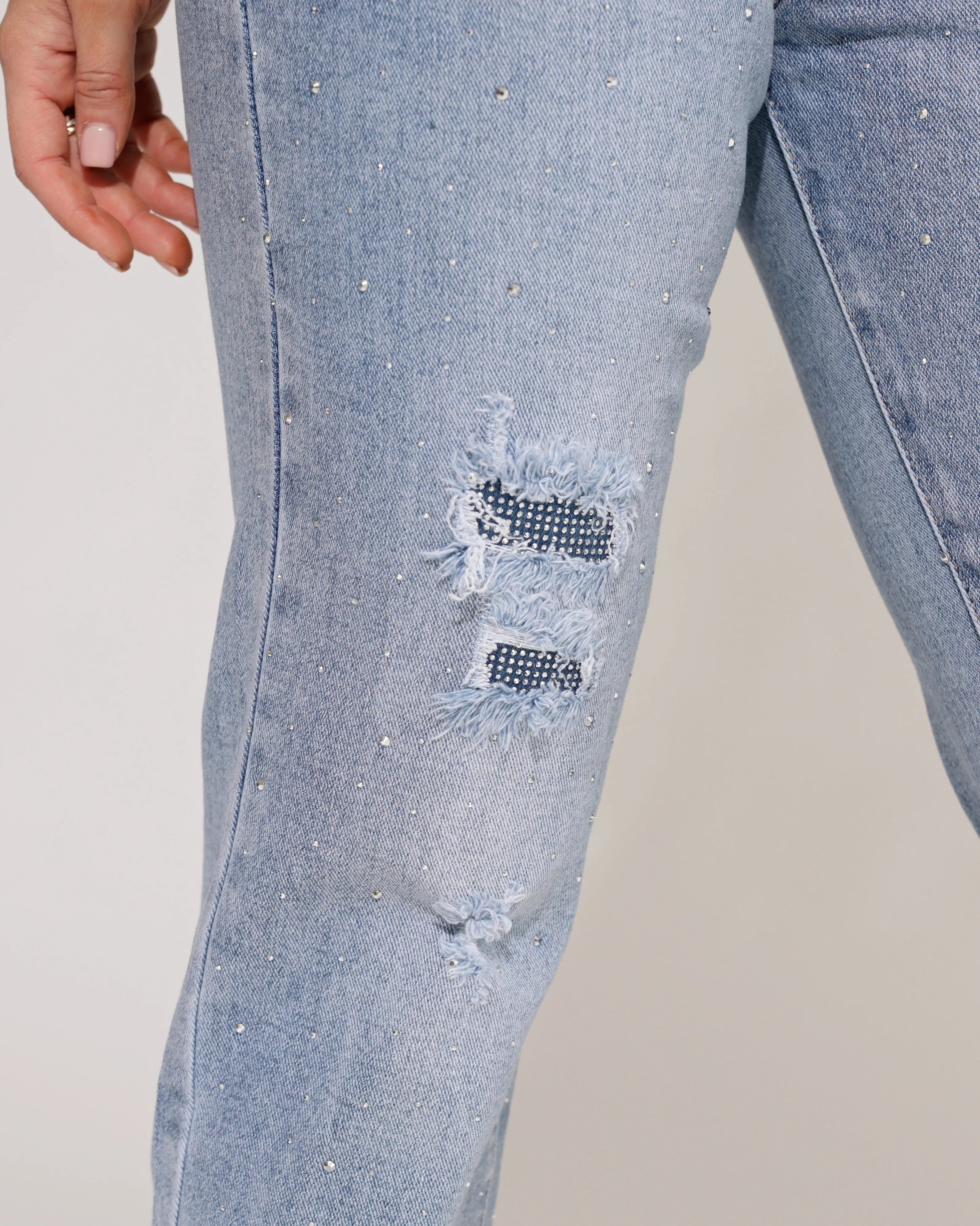Hello Miss | Mom jeans strass Senny Blauw - Image 4