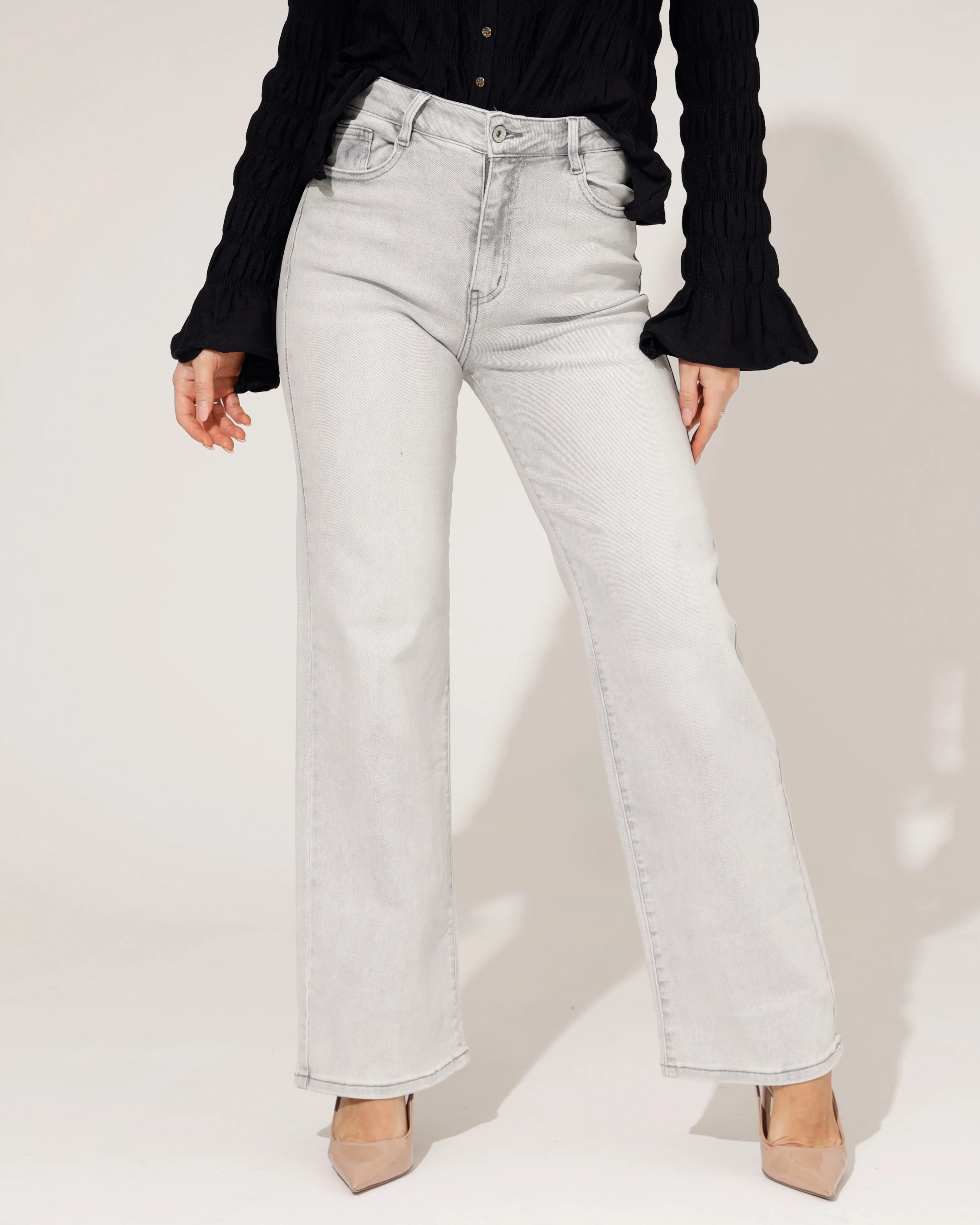 Hello Miss | Wide leg jeans Tess-2 Grijs