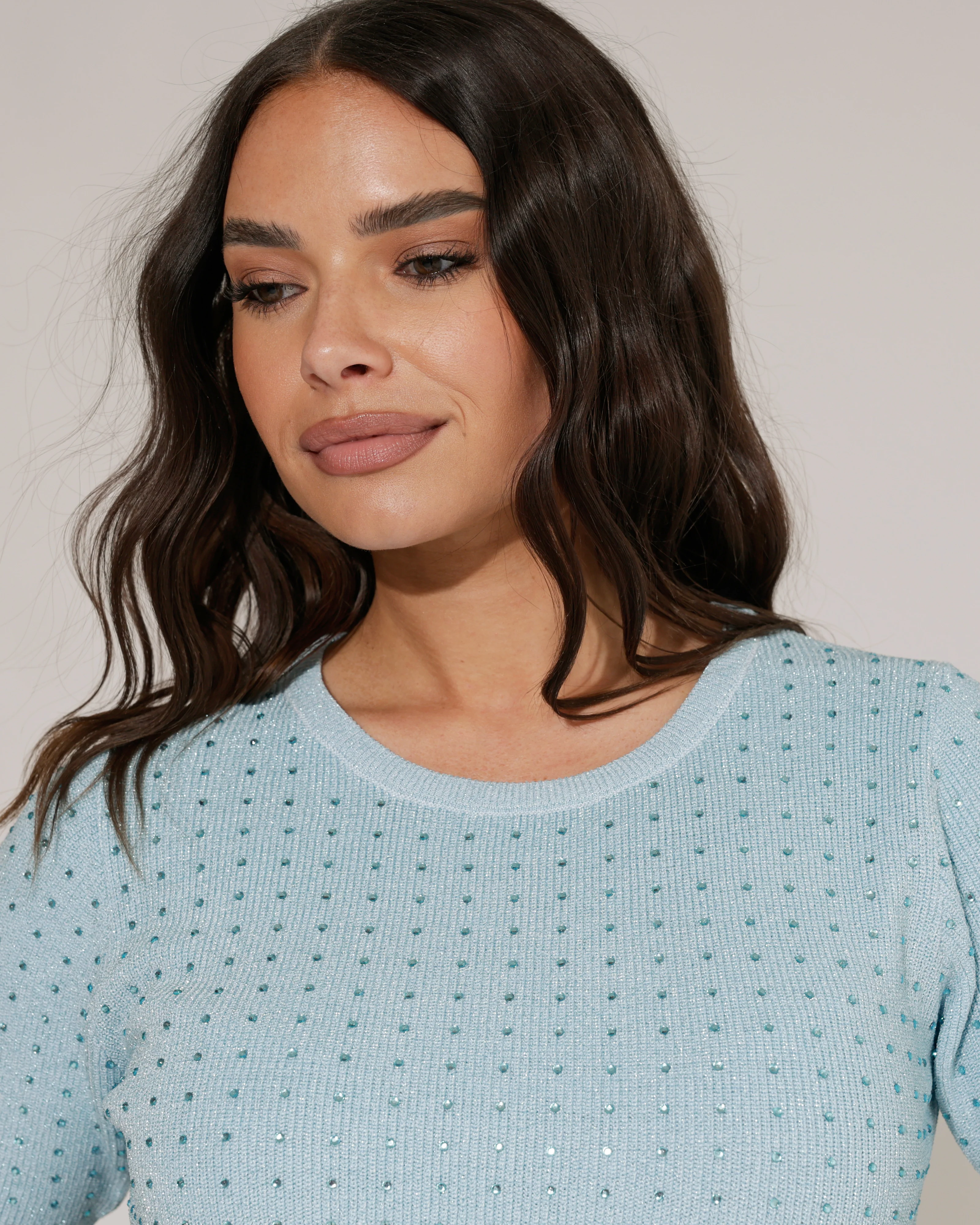 Lurex top korte mouw strass Sindey Lichtblauw - Image 3