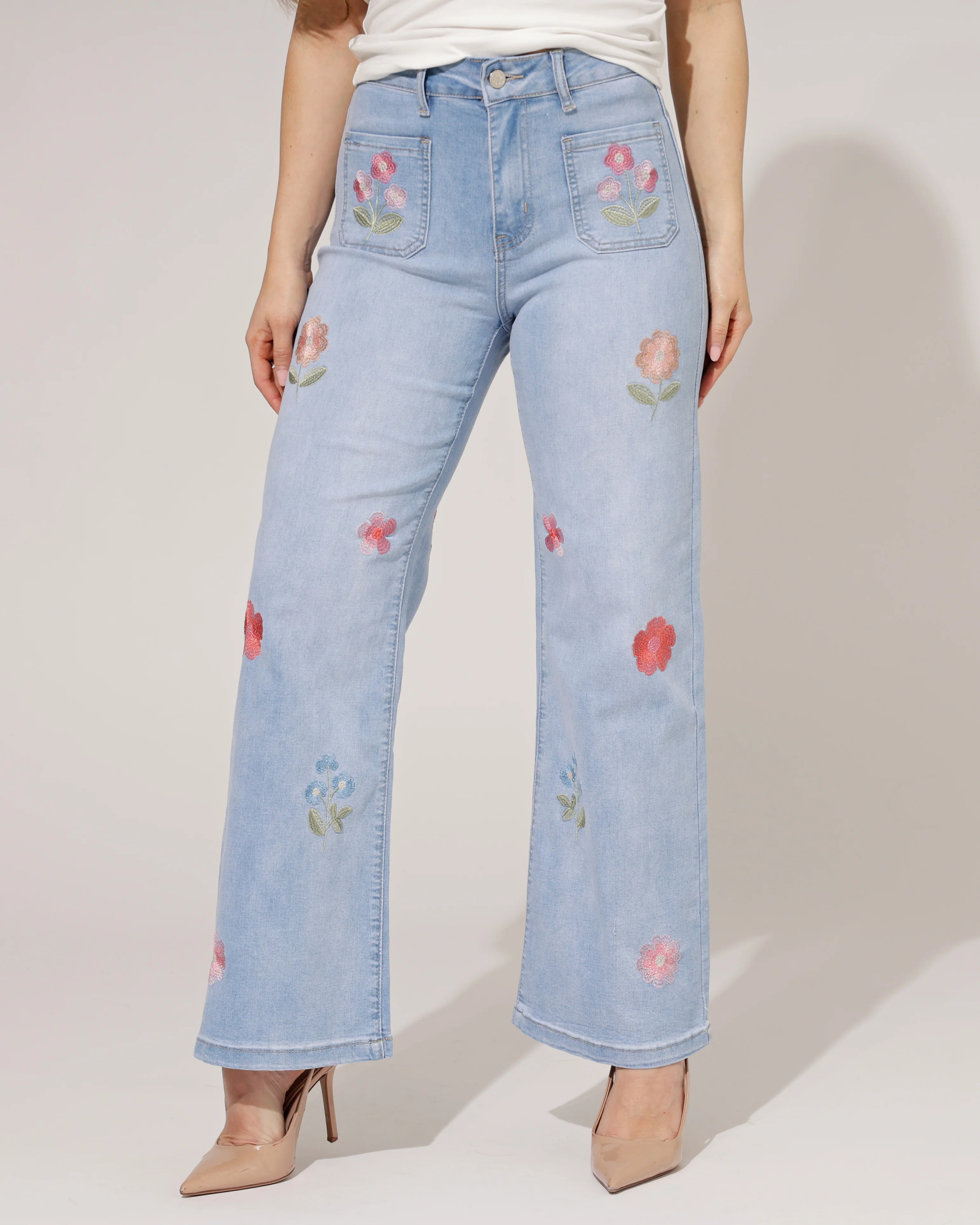 Maison Onado | Wide leg jeans met bloemen Bibi-N Lichtblauw - Image 3