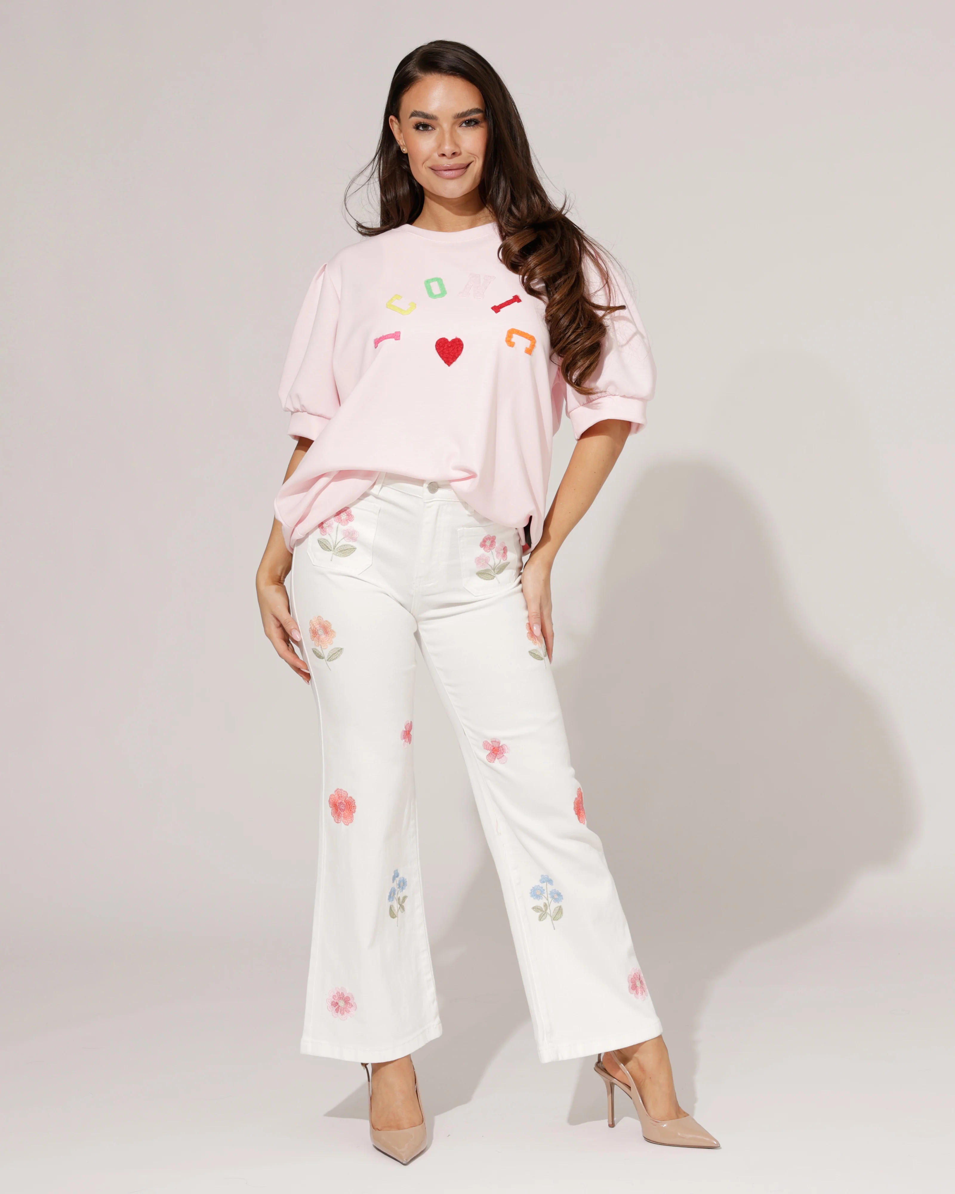 Maison Onado | Wide leg jeans met bloemen Bibi-OW Wit - Image 6