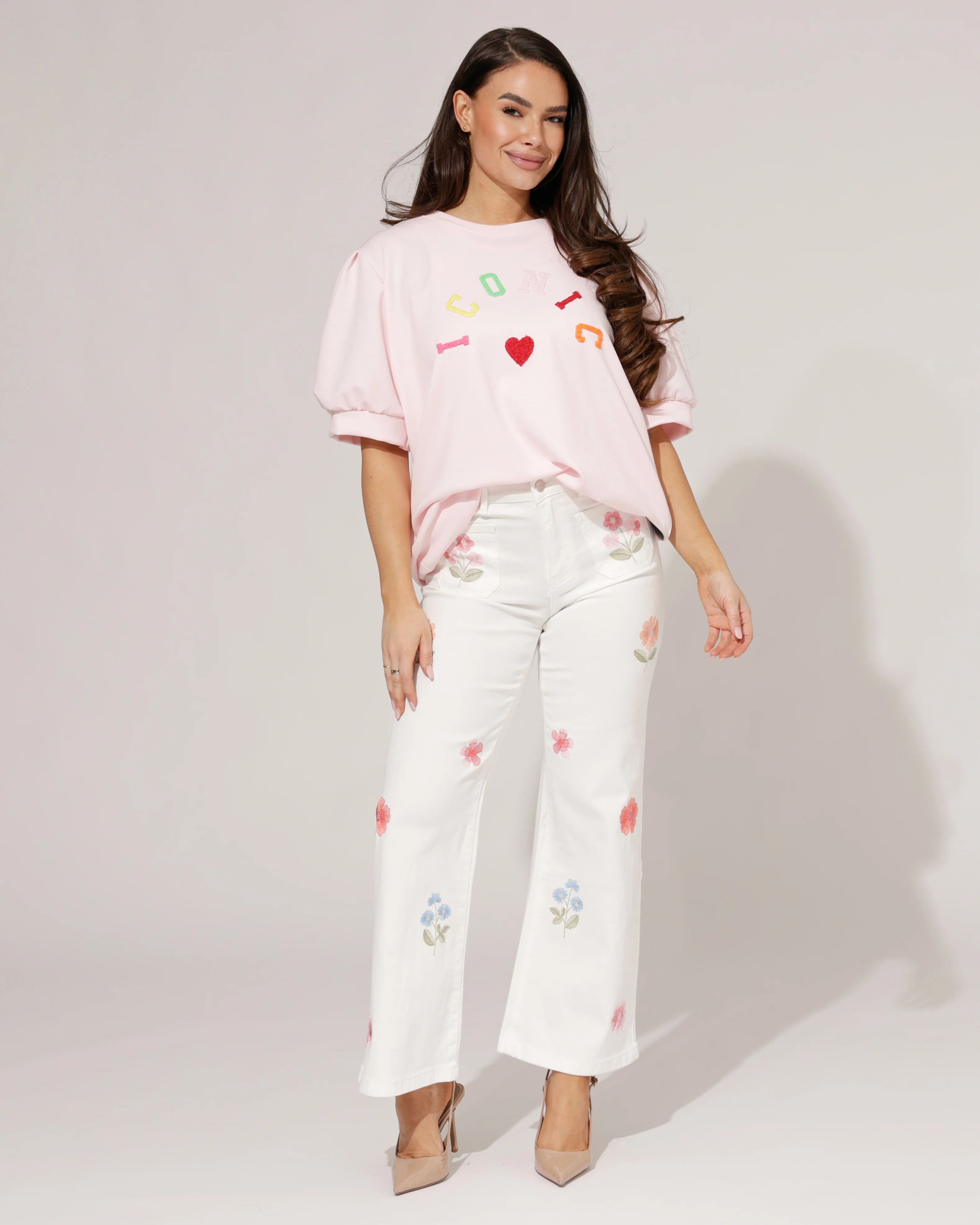 Maison Onado | Wide leg jeans met bloemen Bibi-OW Wit - Image 7