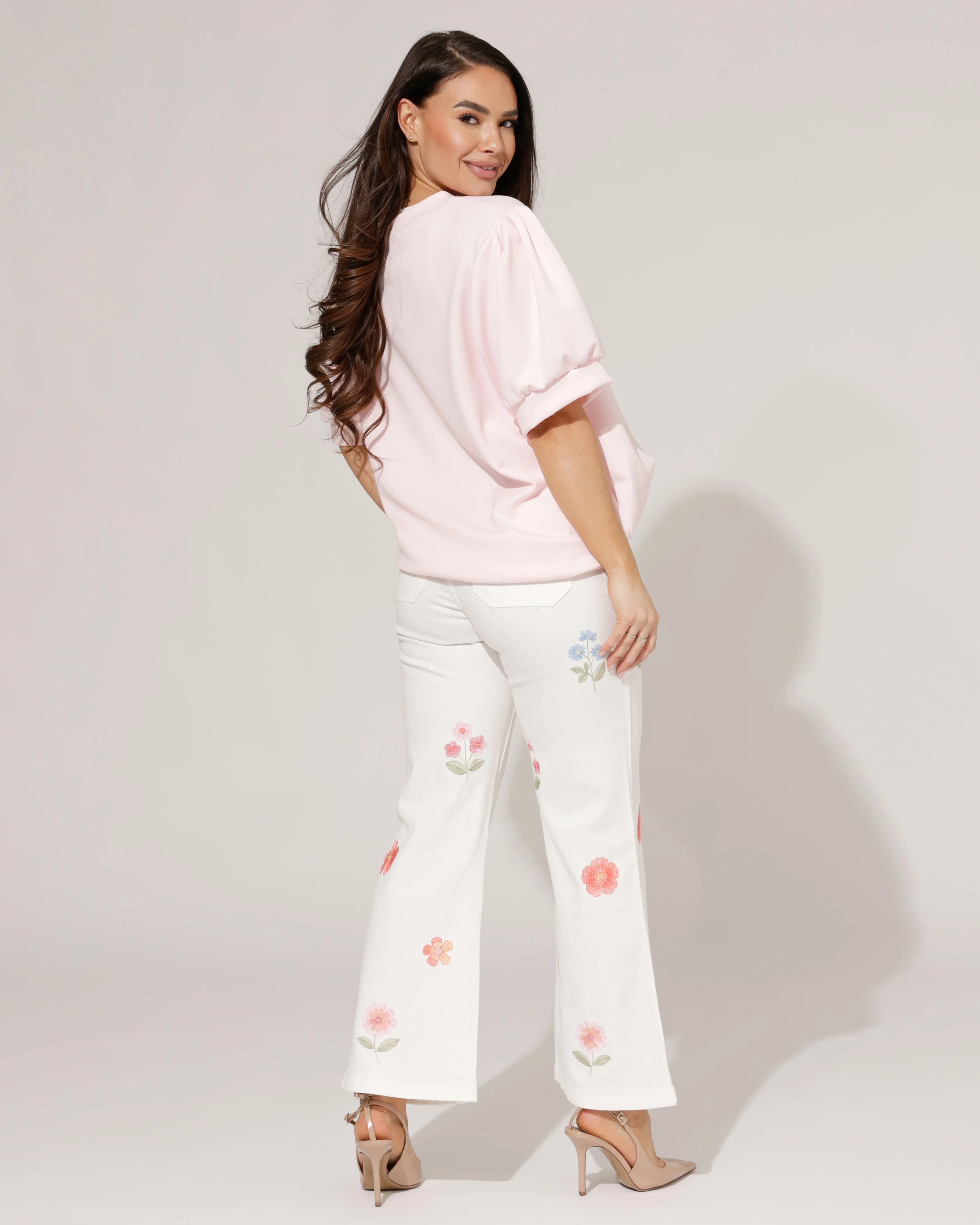 Maison Onado | Wide leg jeans met bloemen Bibi-OW Wit - Image 8