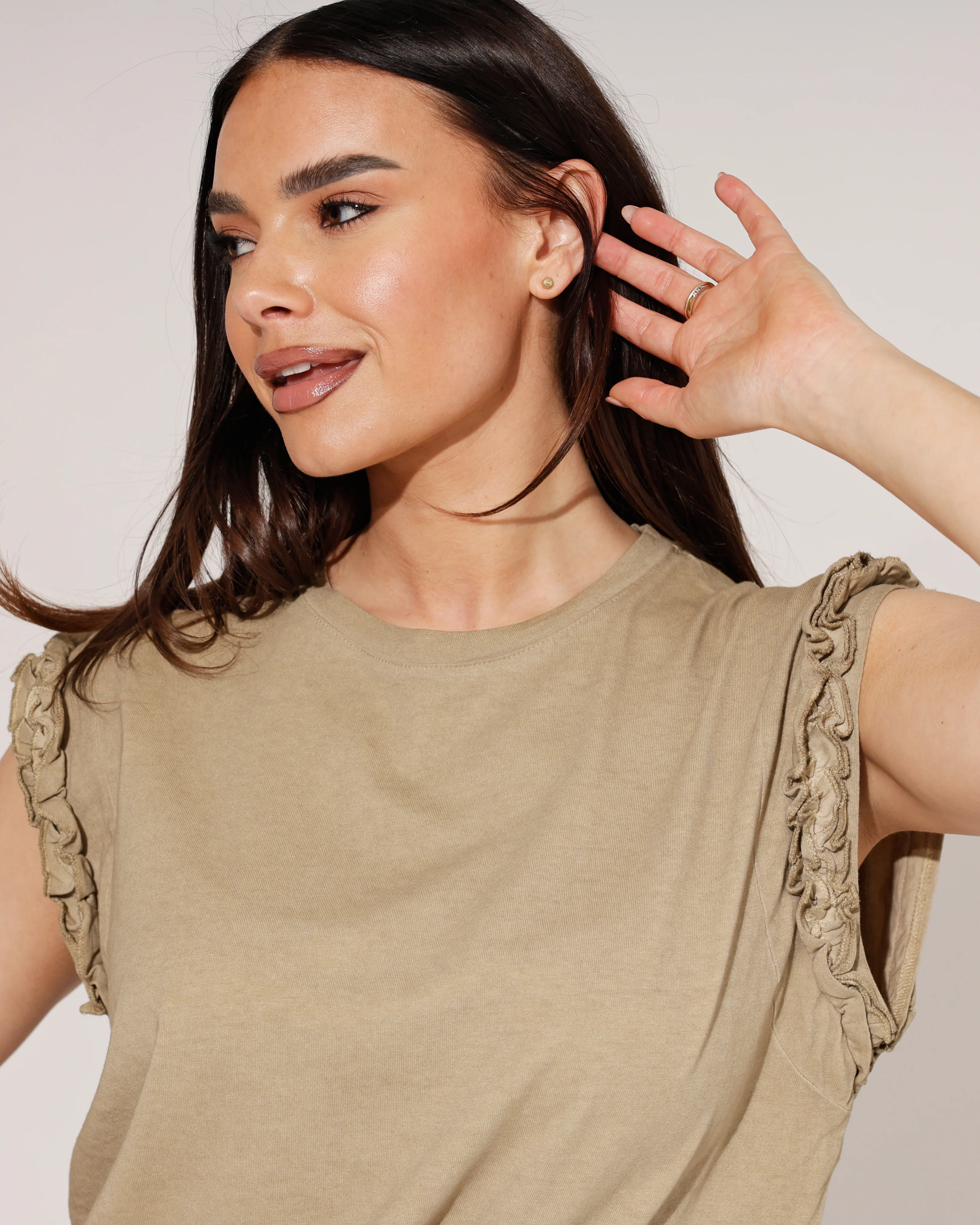 Mouwloze top met ruffle Hilley Bruin - Image 2