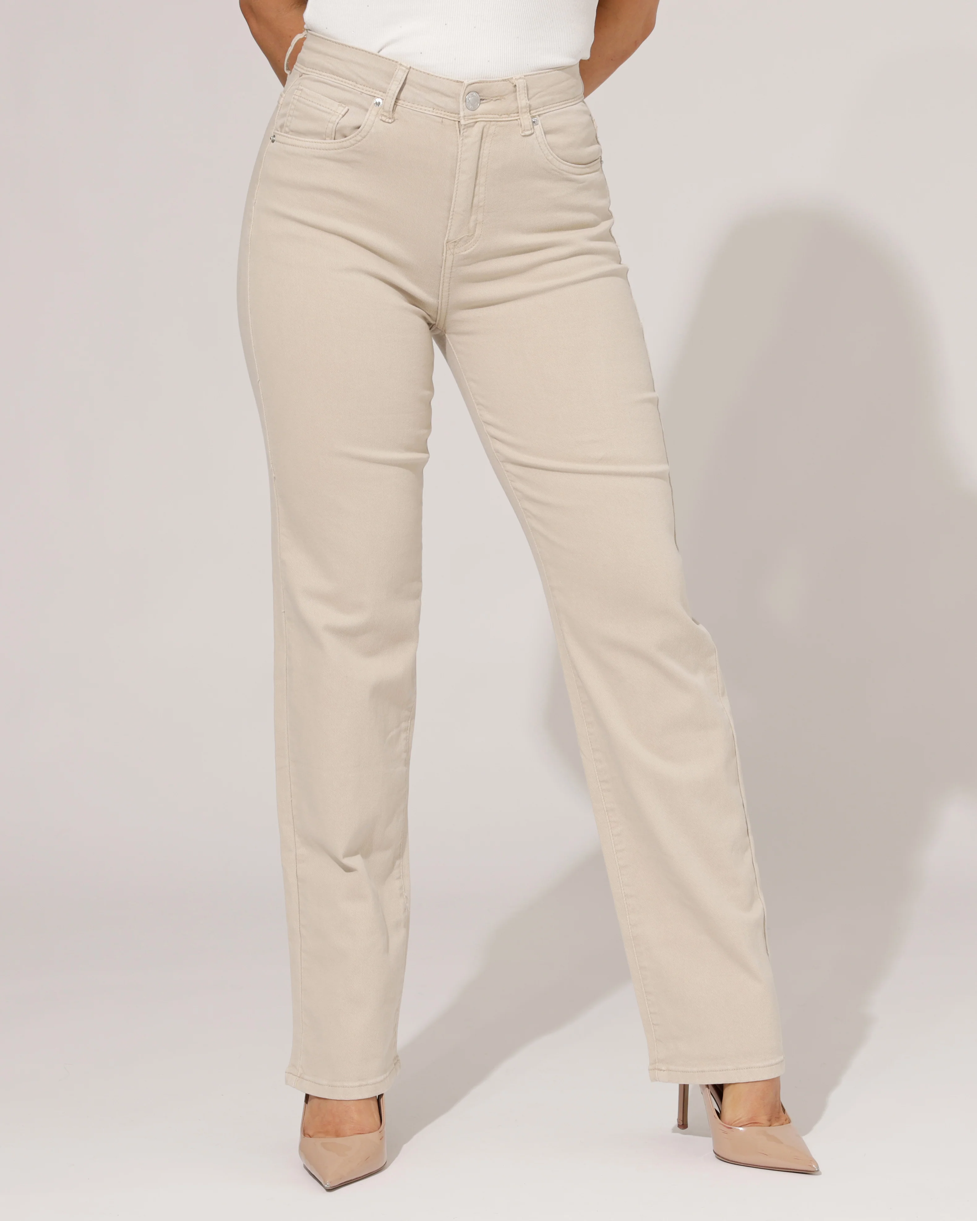 Norfy | Straight jeans Tina-10 Beige