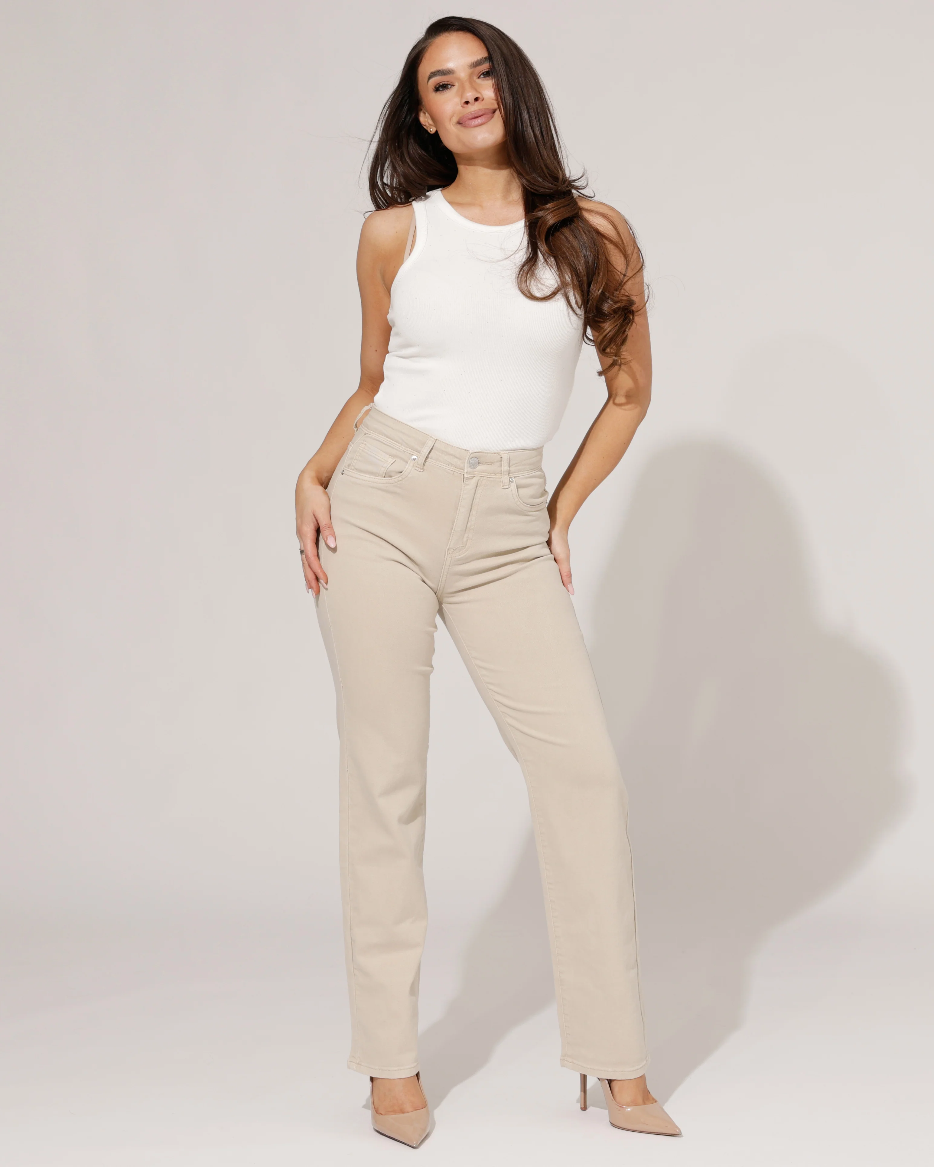 Norfy | Straight jeans Tina-10 Beige - Image 3