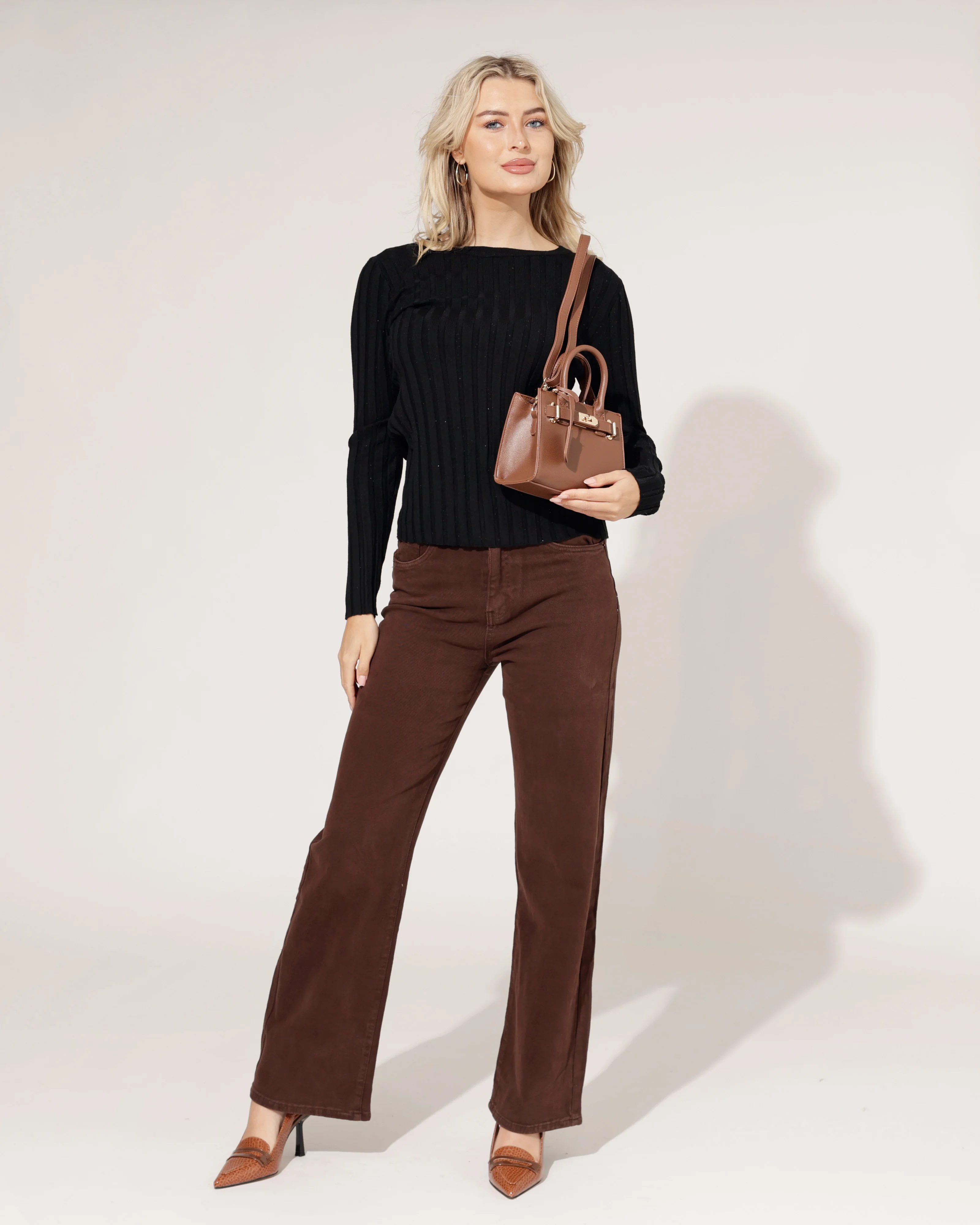 Norfy | Wide Leg Jeans Jolie-1-26 Donkerbruin - Image 2