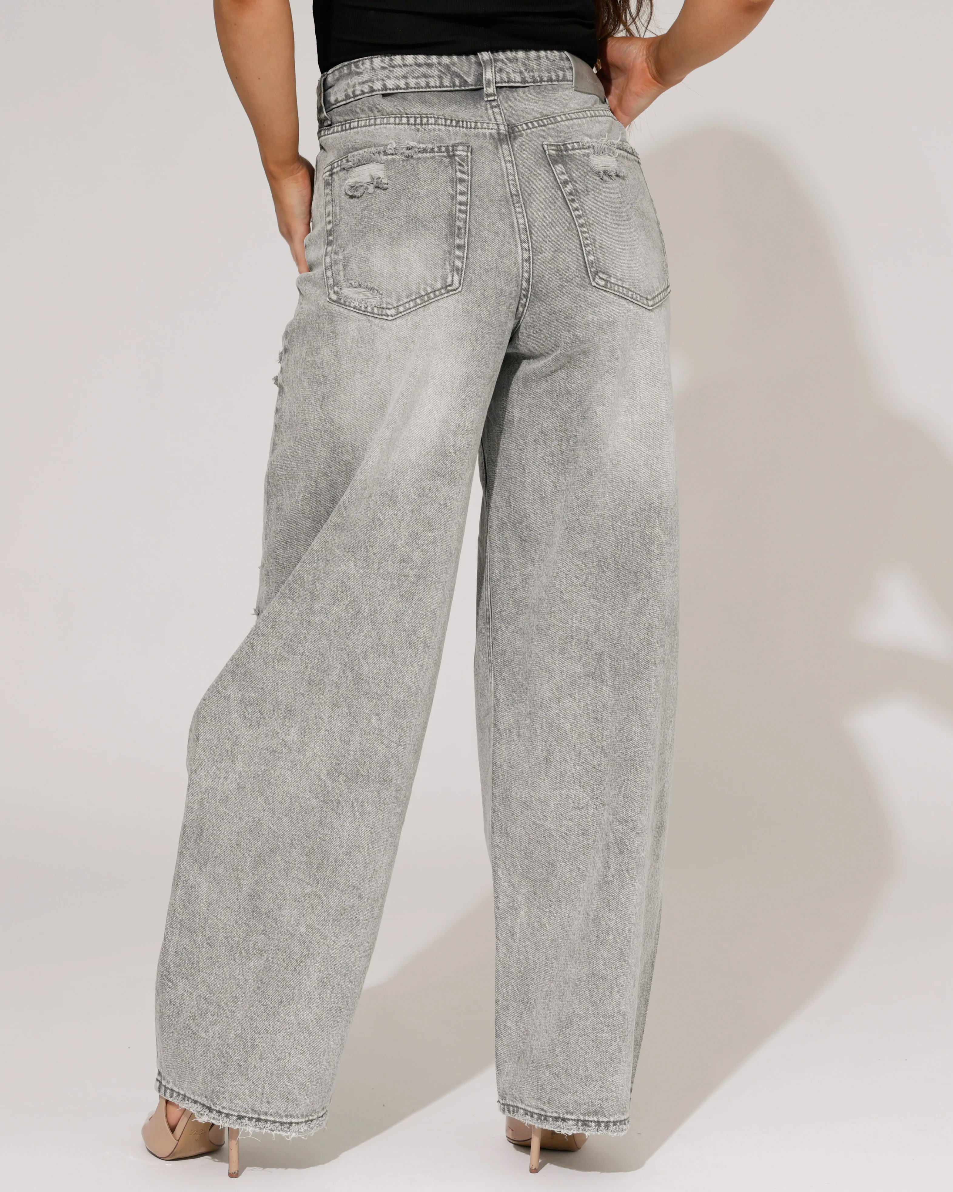 Queen Hearts | Baggy wide leg jeans met omslag Deb-2 Grijs - Image 6