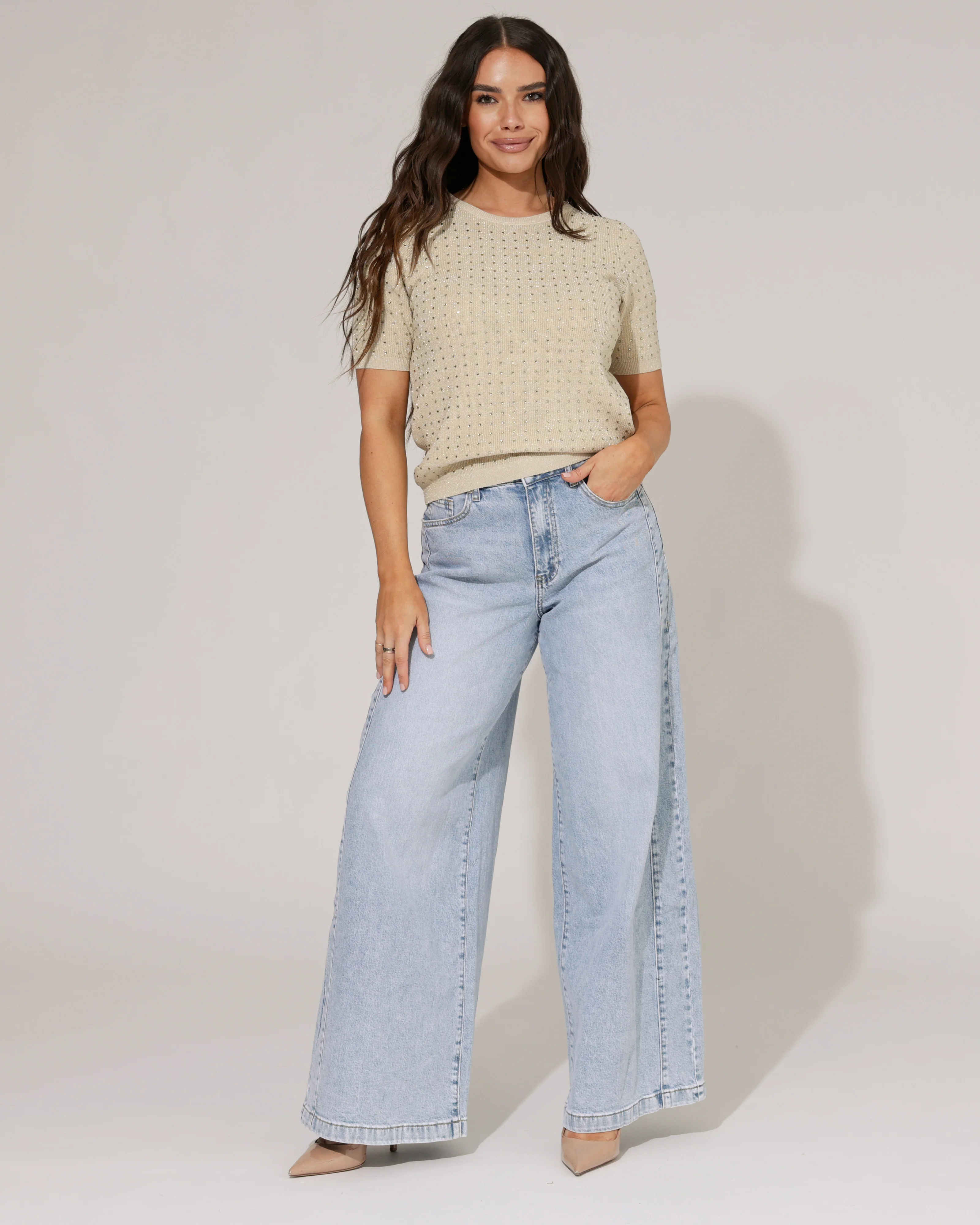Queen Hearts | Extra wide leg jeans Maddy-1 Blauw