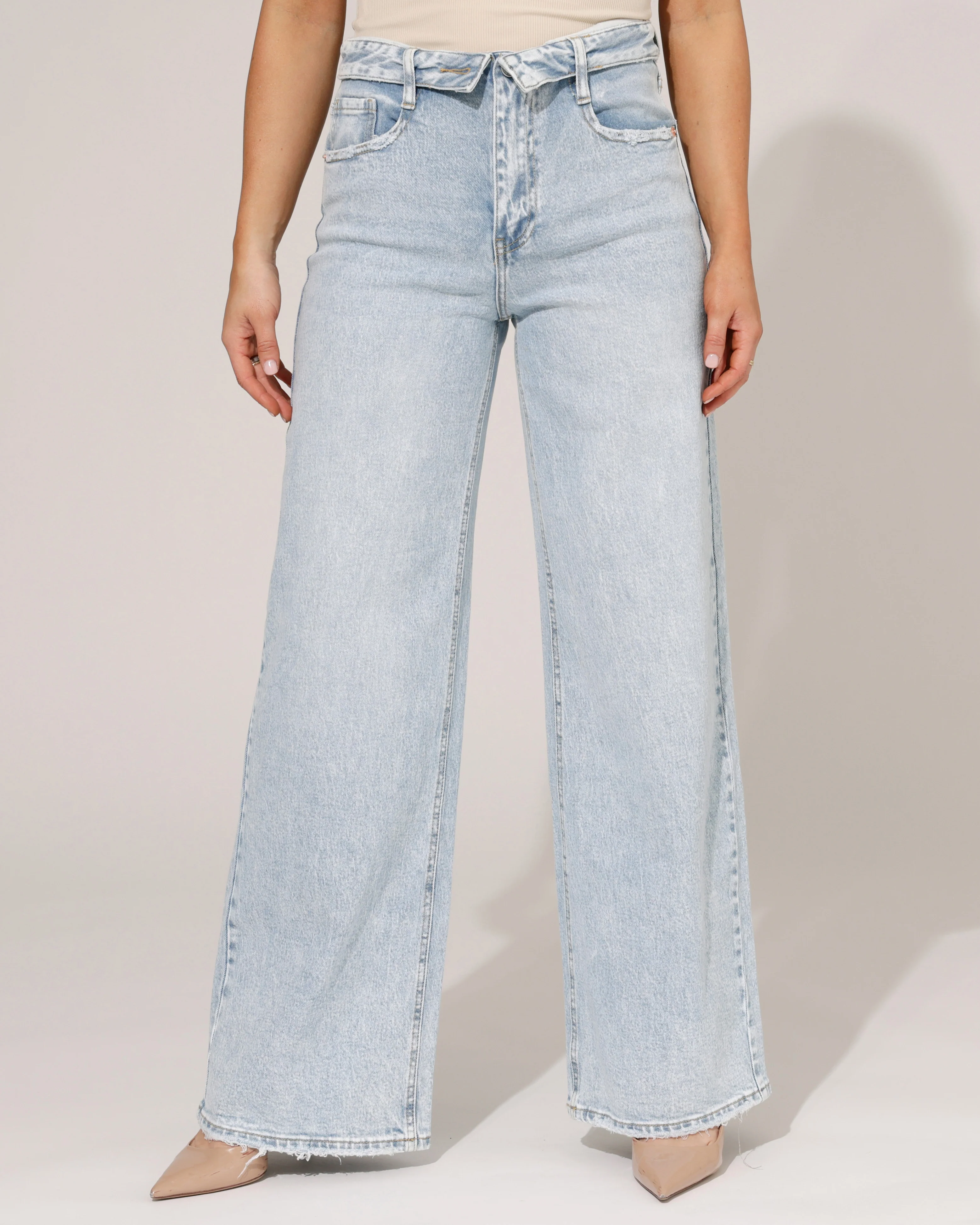 Queen Hearts | Wide leg jeans Fold over Kitty Blauw