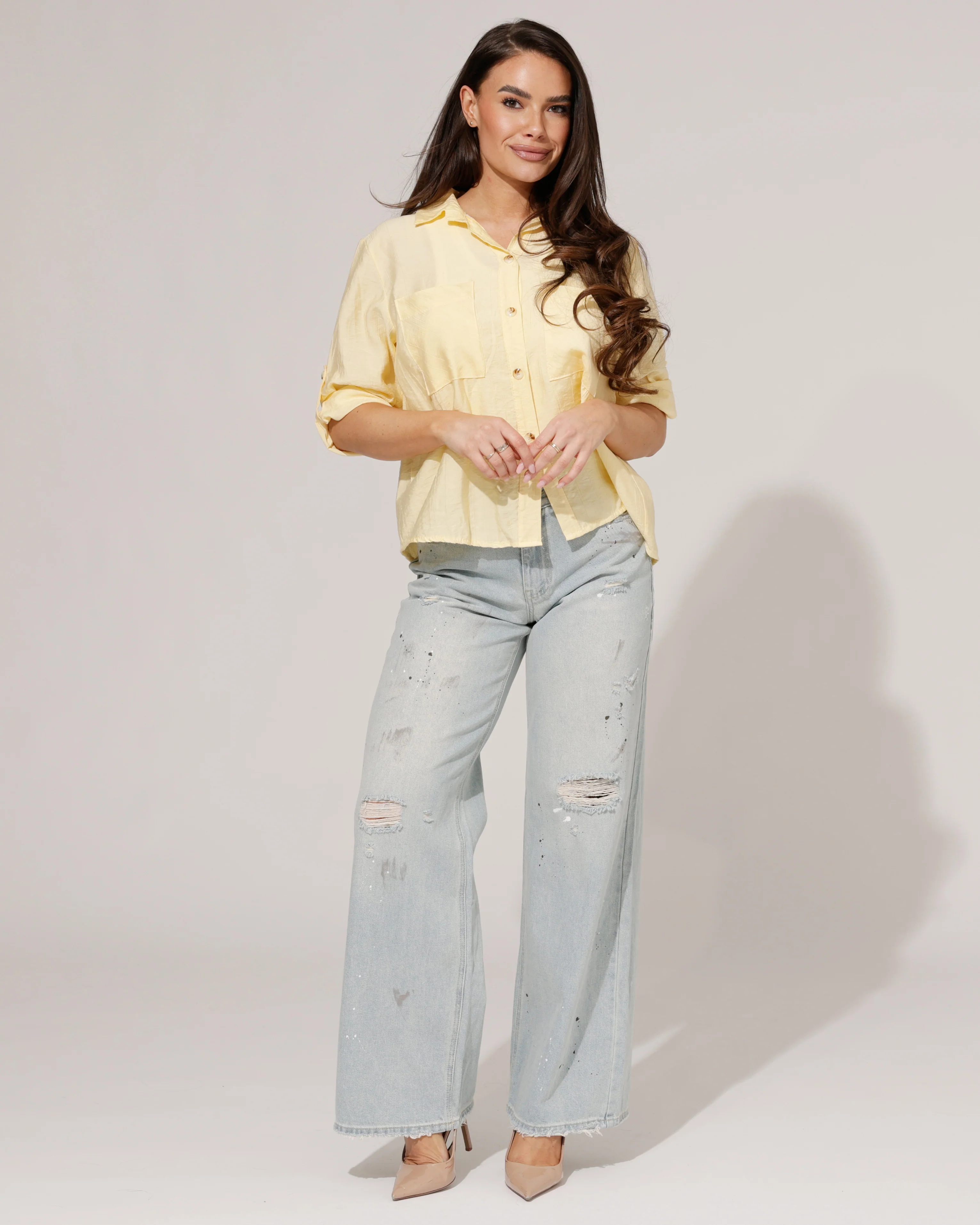 Queen Hearts | Wide leg jeans paint splatter Mich Blauw