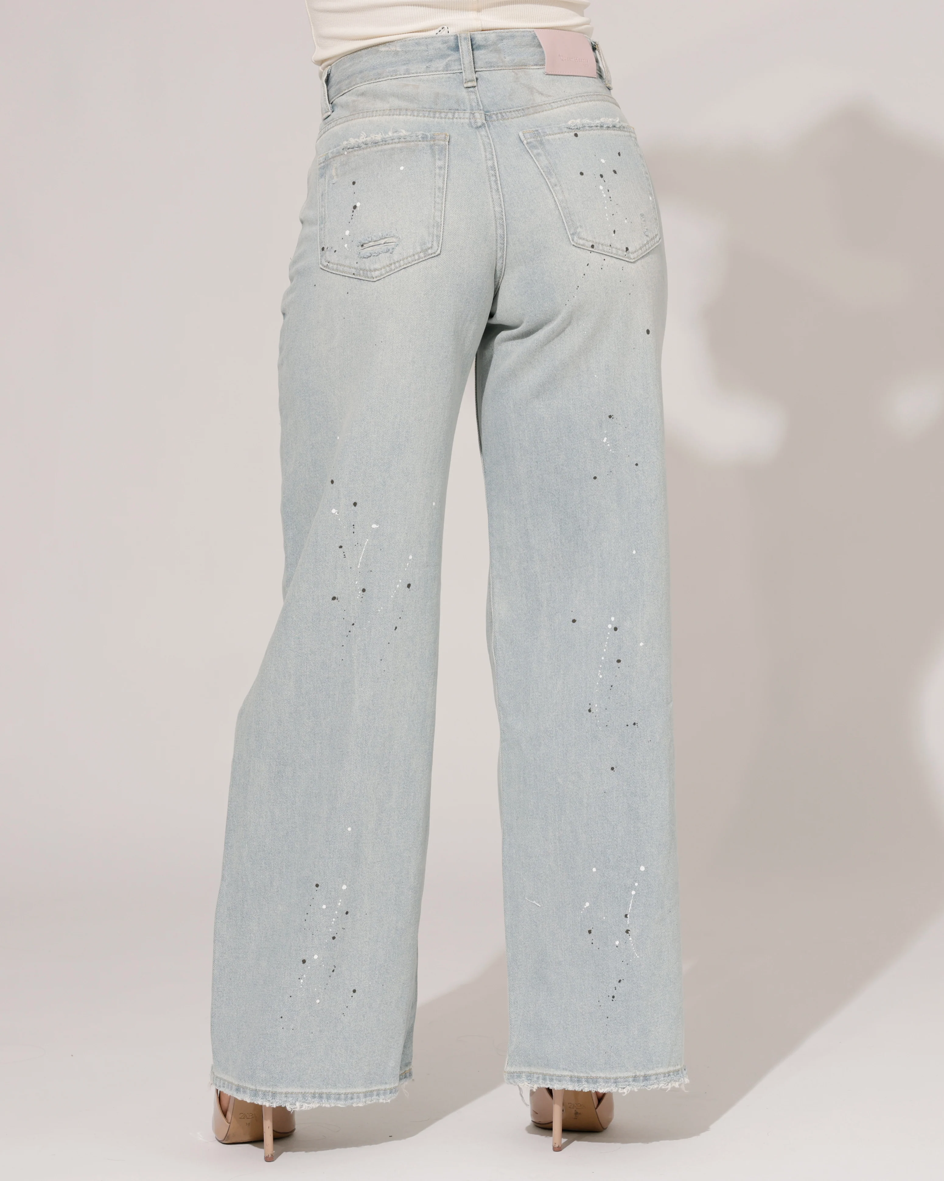 Queen Hearts | Wide leg jeans paint splatter Mich Blauw - Image 3