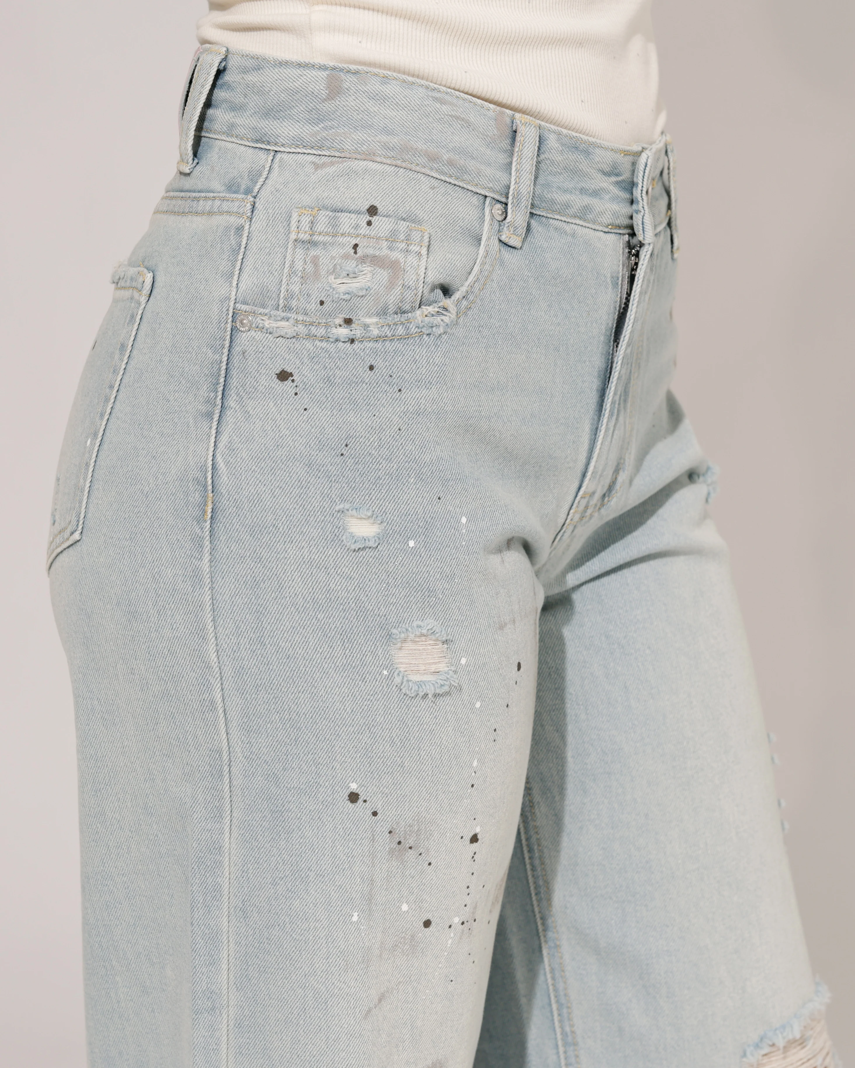 Queen Hearts | Wide leg jeans paint splatter Mich Blauw - Image 4