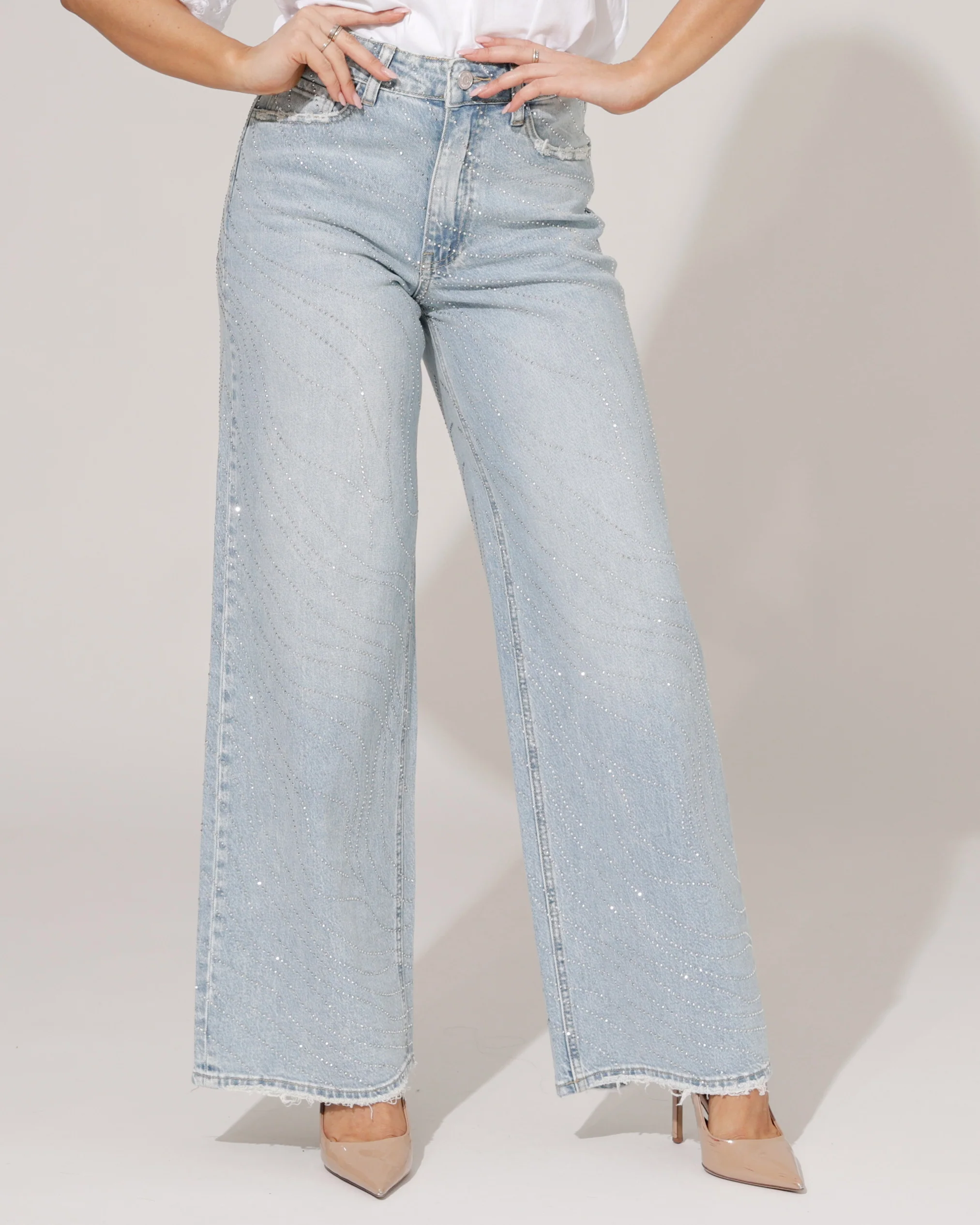 Queen Hearts | Wide leg jeans strass Lore Blauw
