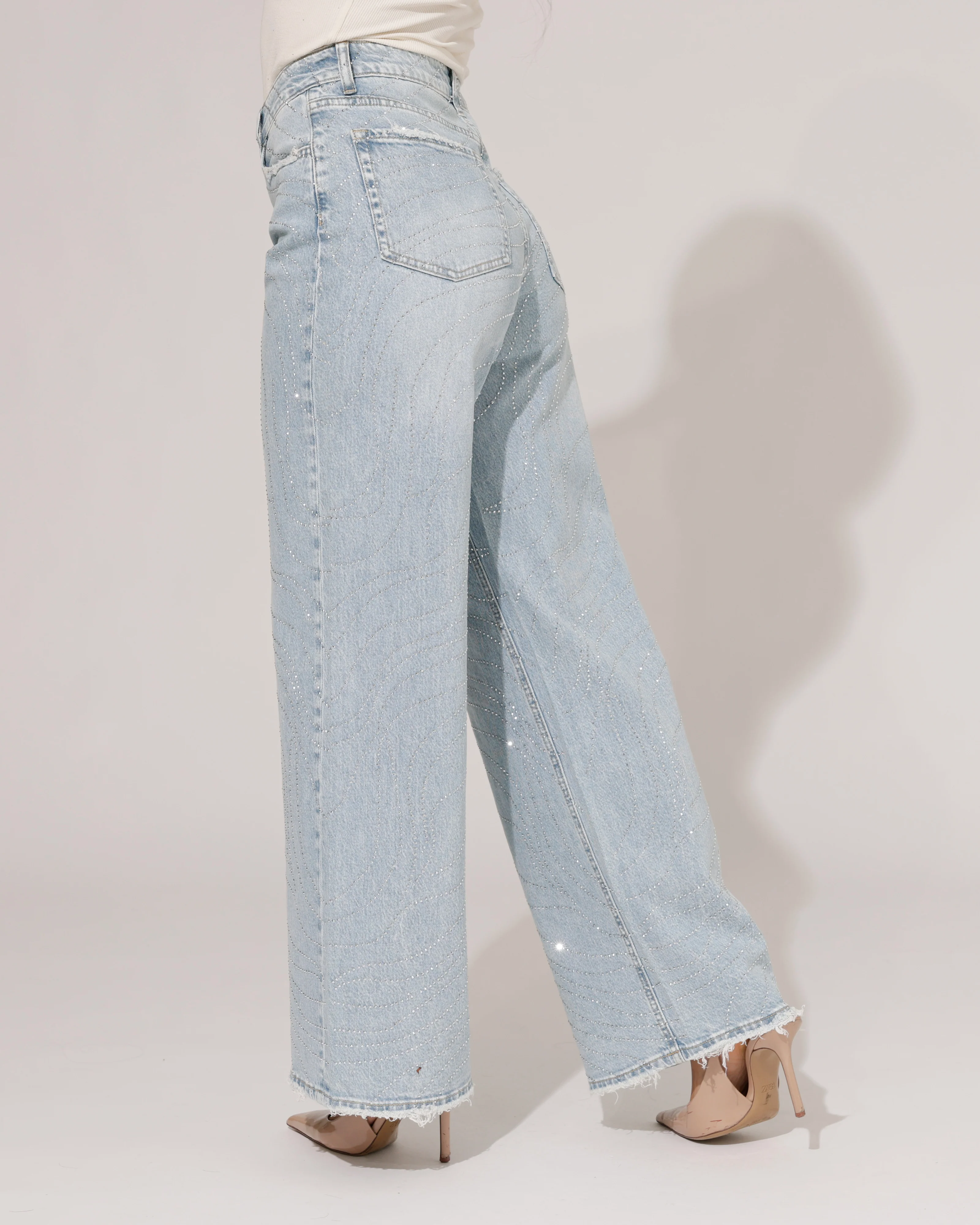 Queen Hearts | Wide leg jeans strass Lore Blauw - Image 5