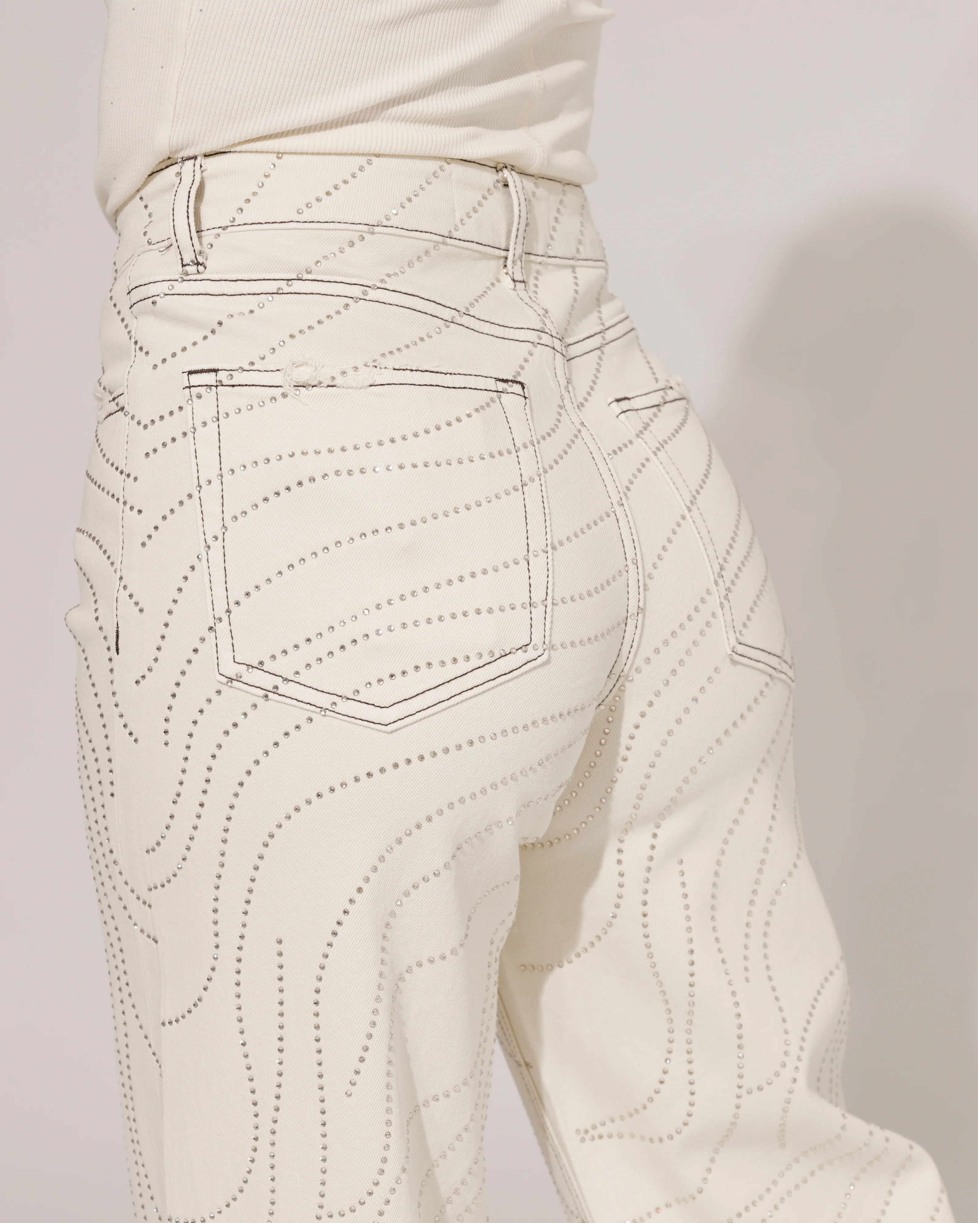 Queen Hearts | Wide leg jeans strass Lore-K Beige - Image 4