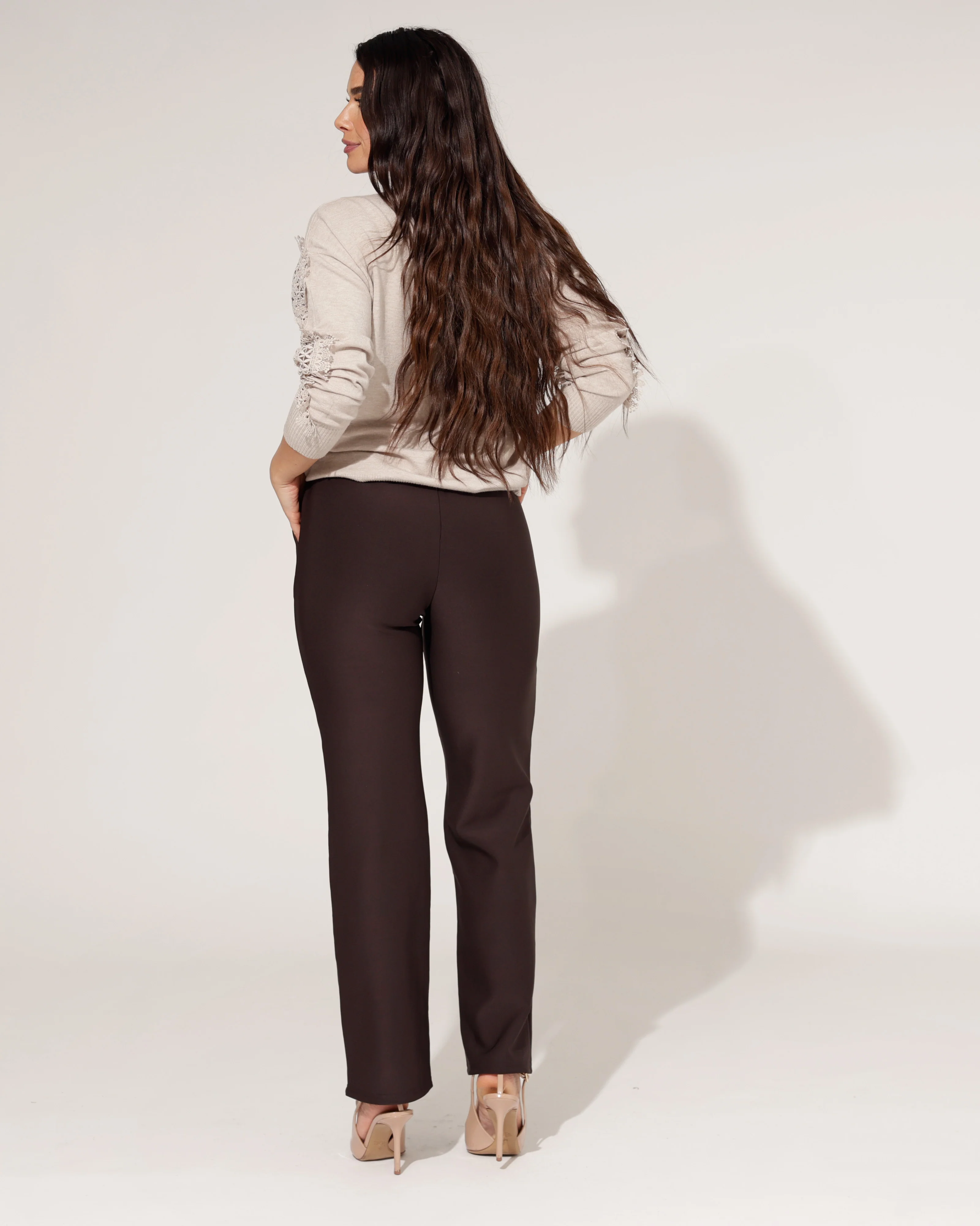 Rechte travelstof broek Zaza Donkerbruin - Image 6