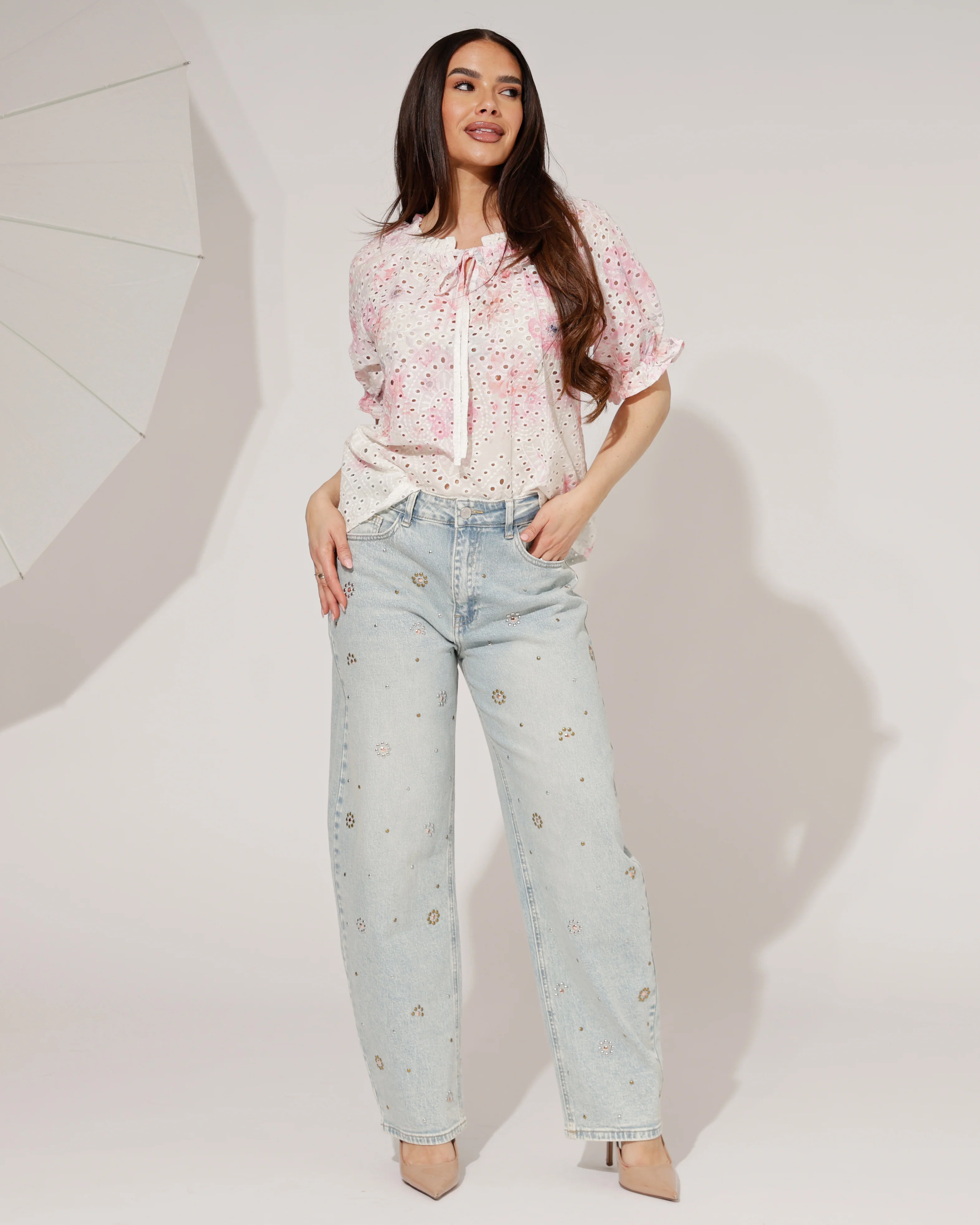Top Broderie Fienne Wit/ Fuchsia - Image 3