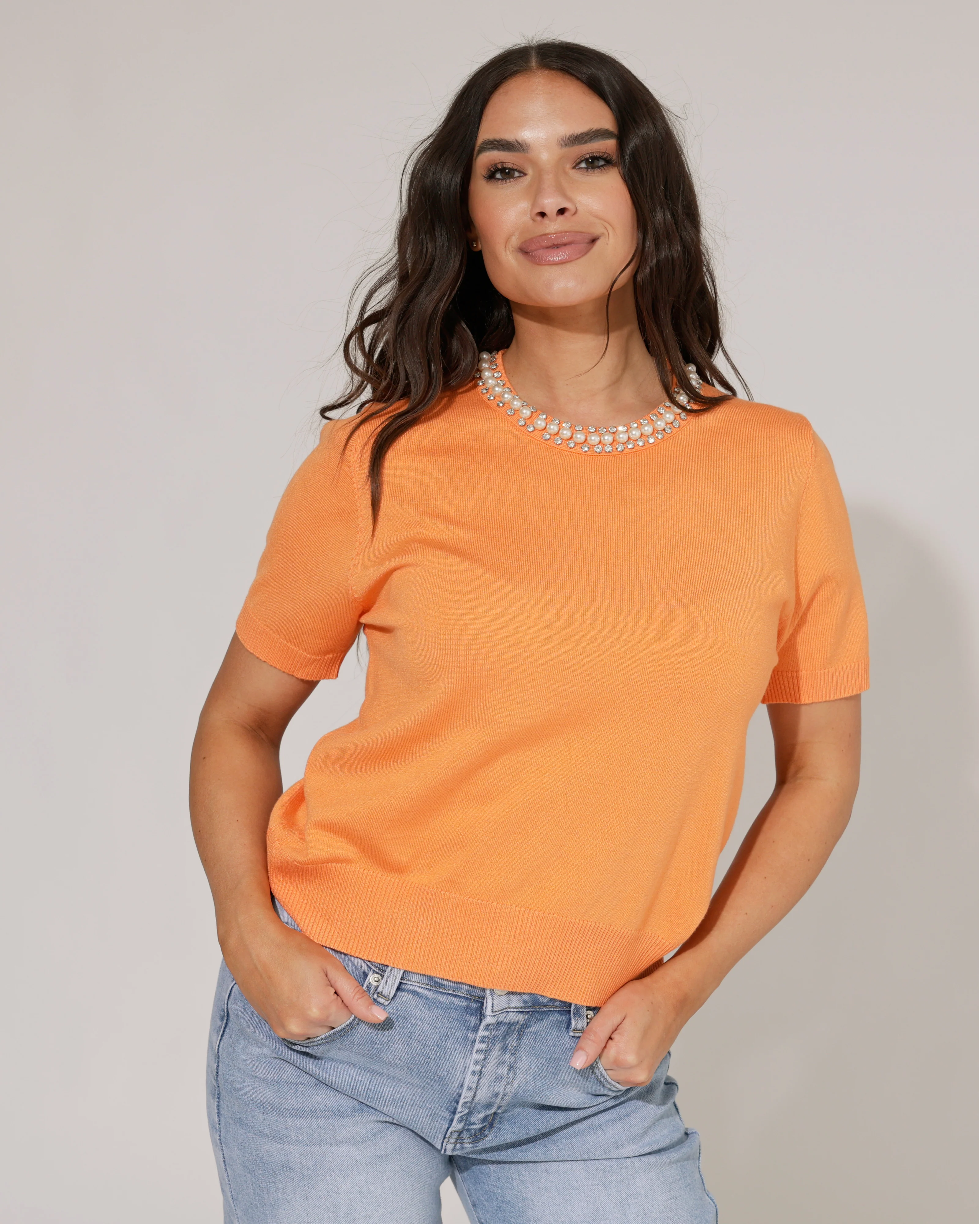 Top met pareltjes Fenna Oranje