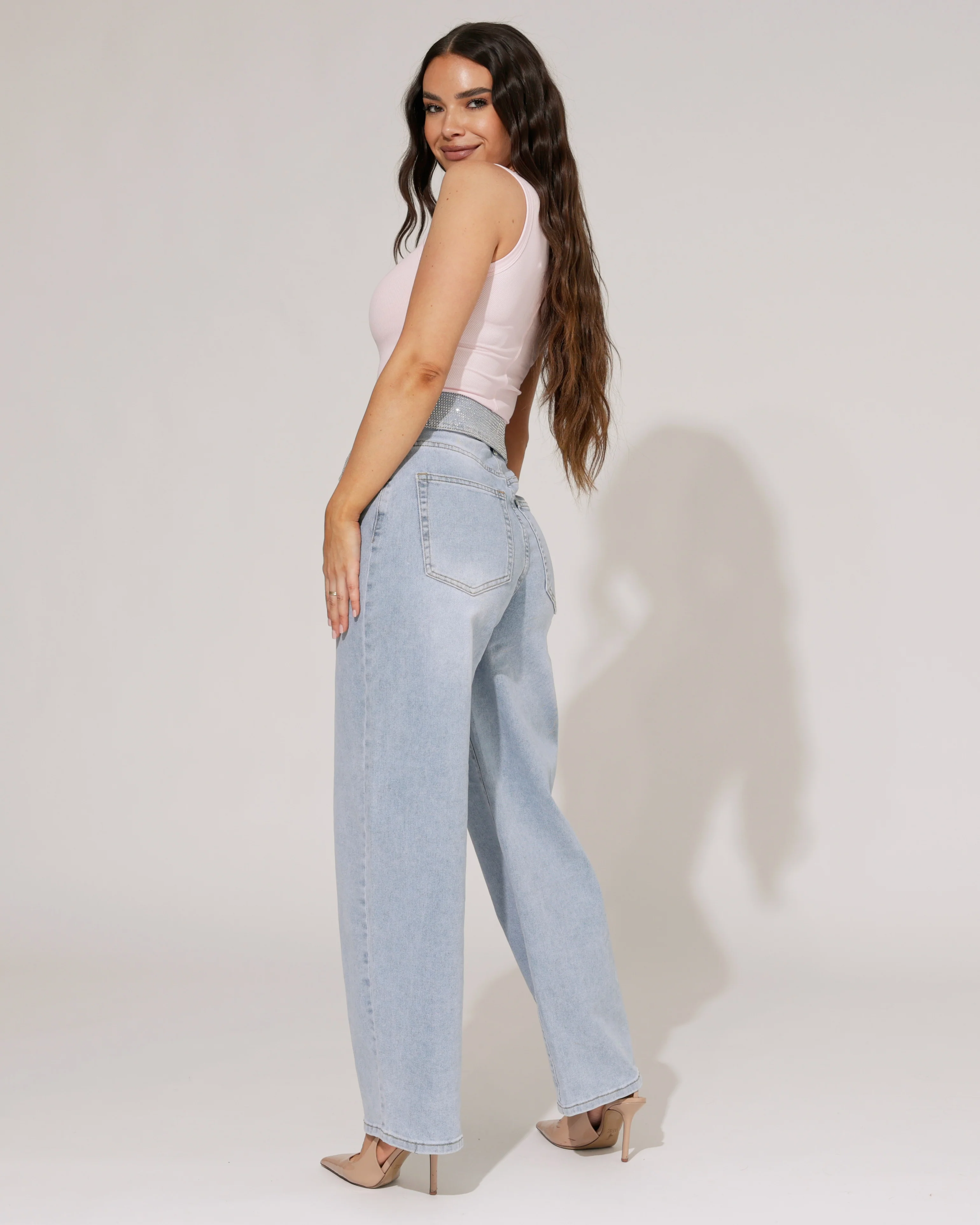 VS Miss | Barrel jeans strass omslag Liv Blauw - Image 3