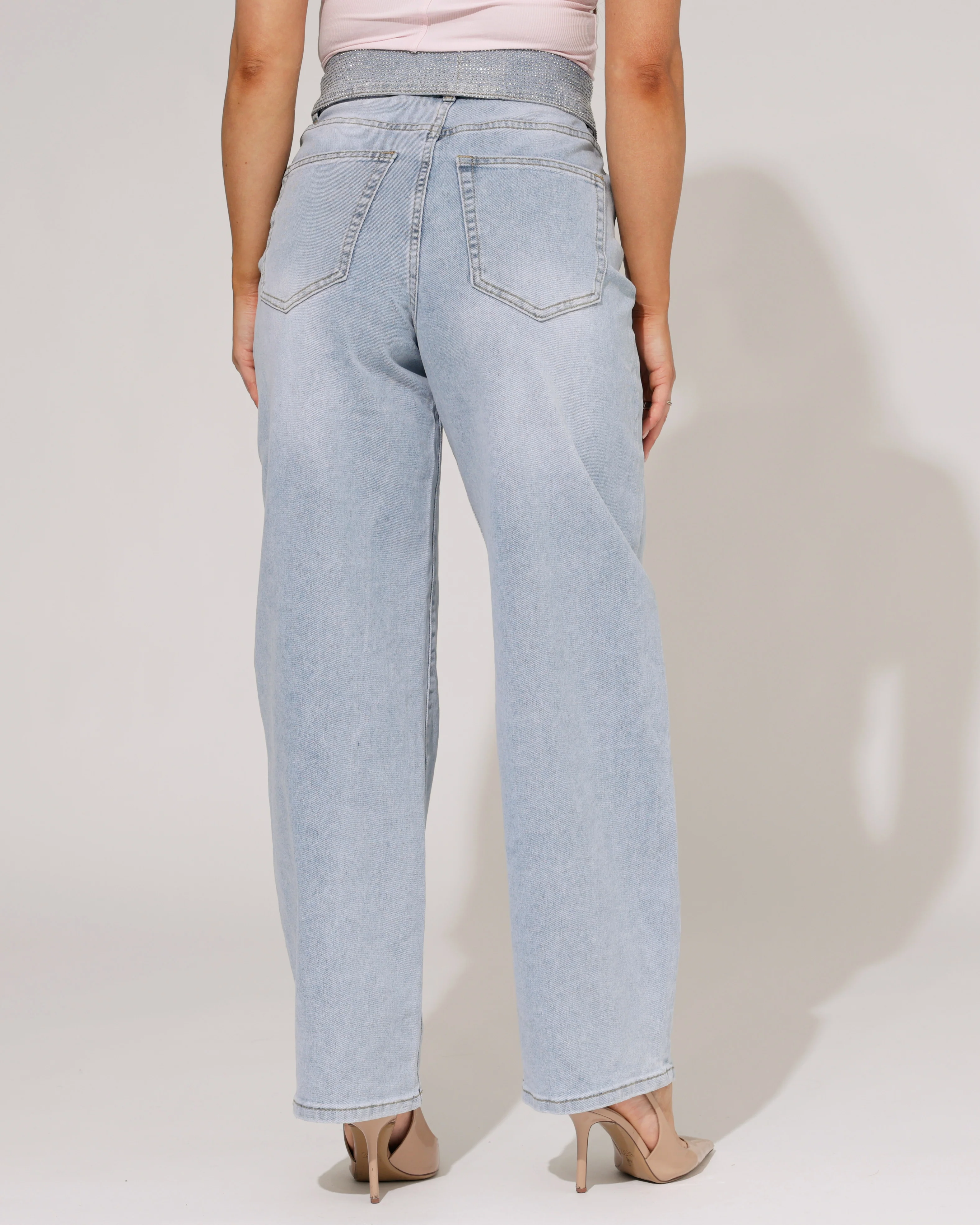 VS Miss | Barrel jeans strass omslag Liv Blauw - Image 4