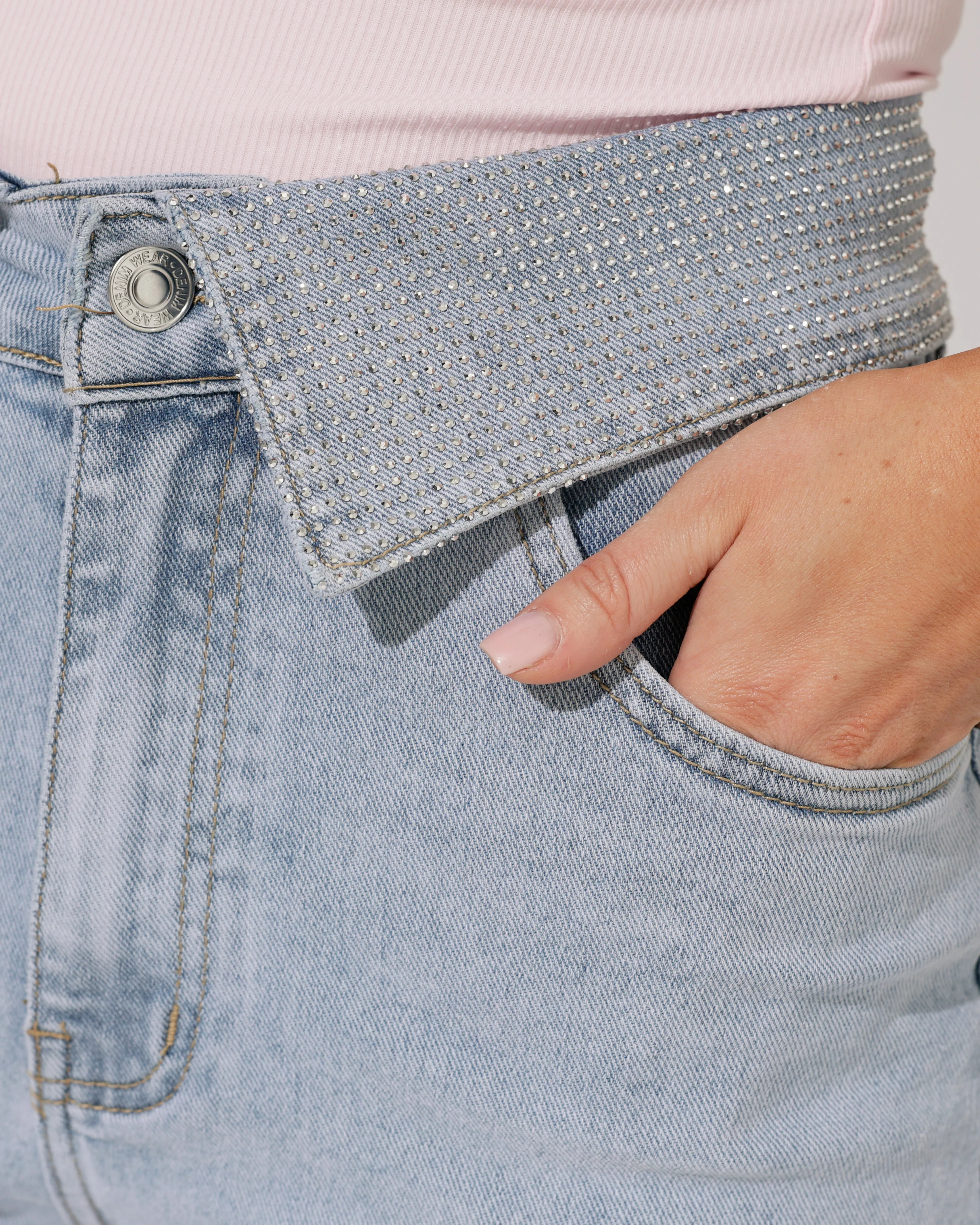 VS Miss | Barrel jeans strass omslag Liv Blauw - Image 5