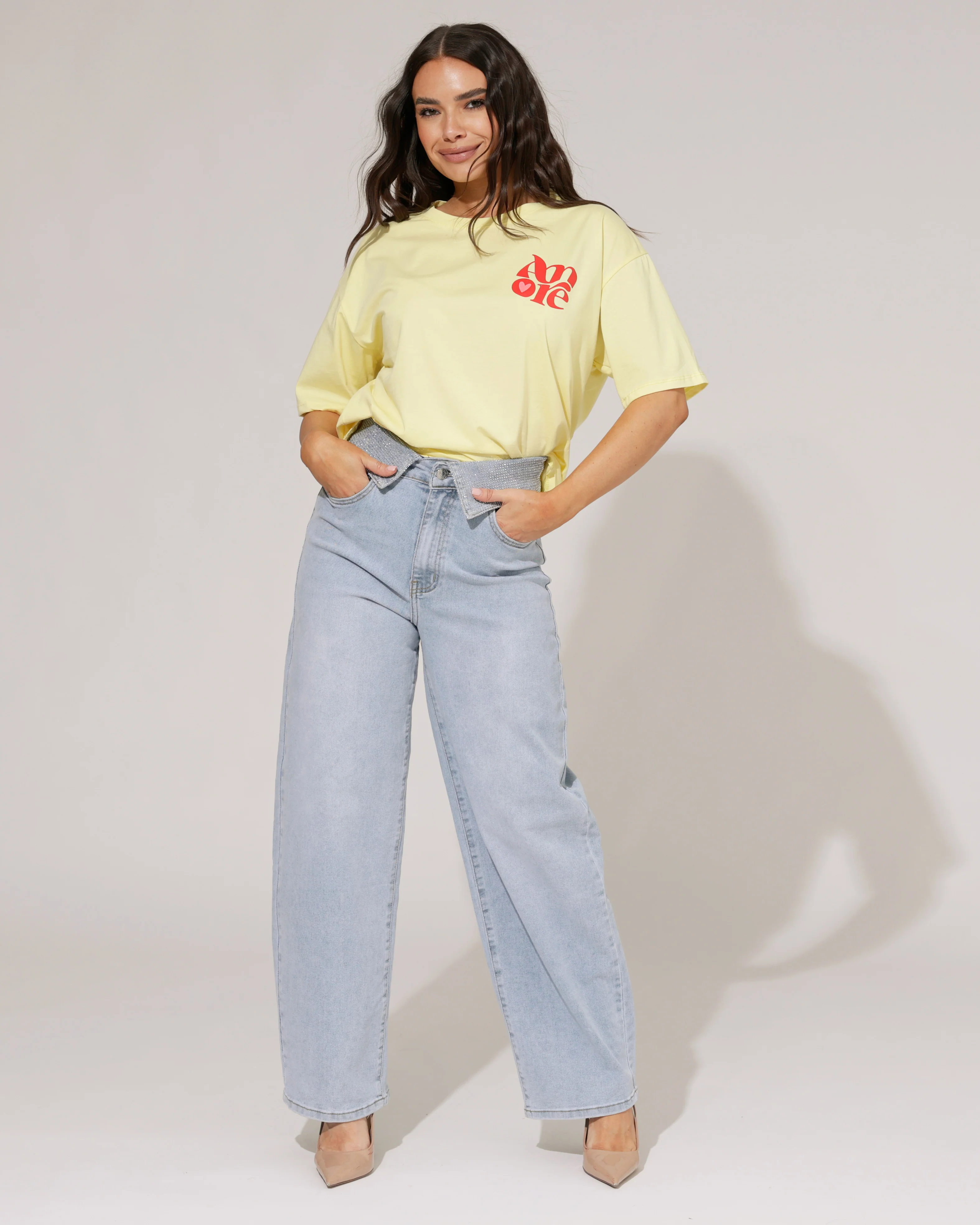 VS Miss | Barrel jeans strass omslag Liv Blauw - Image 7