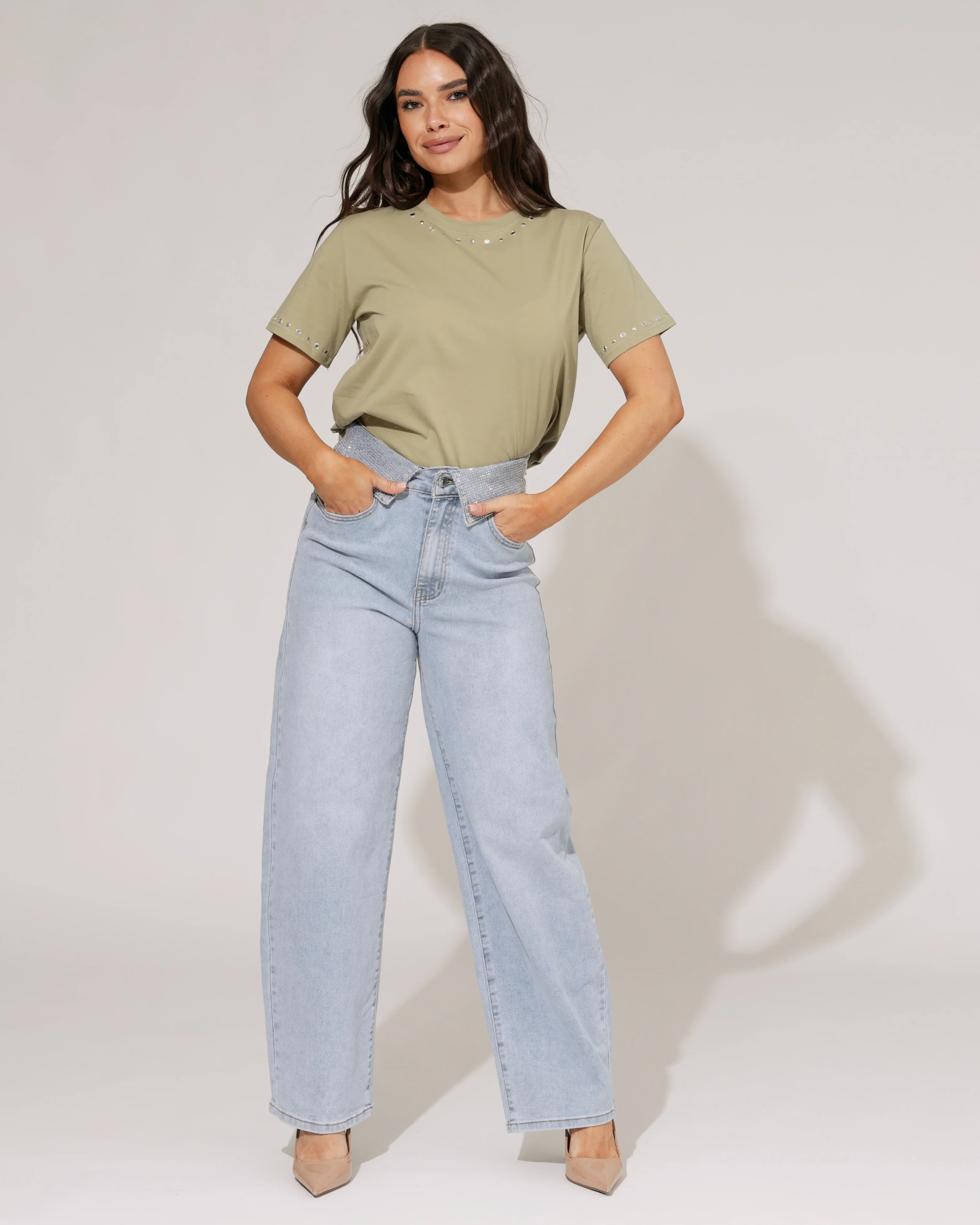 VS Miss | Barrel jeans strass omslag Liv Blauw - Image 8