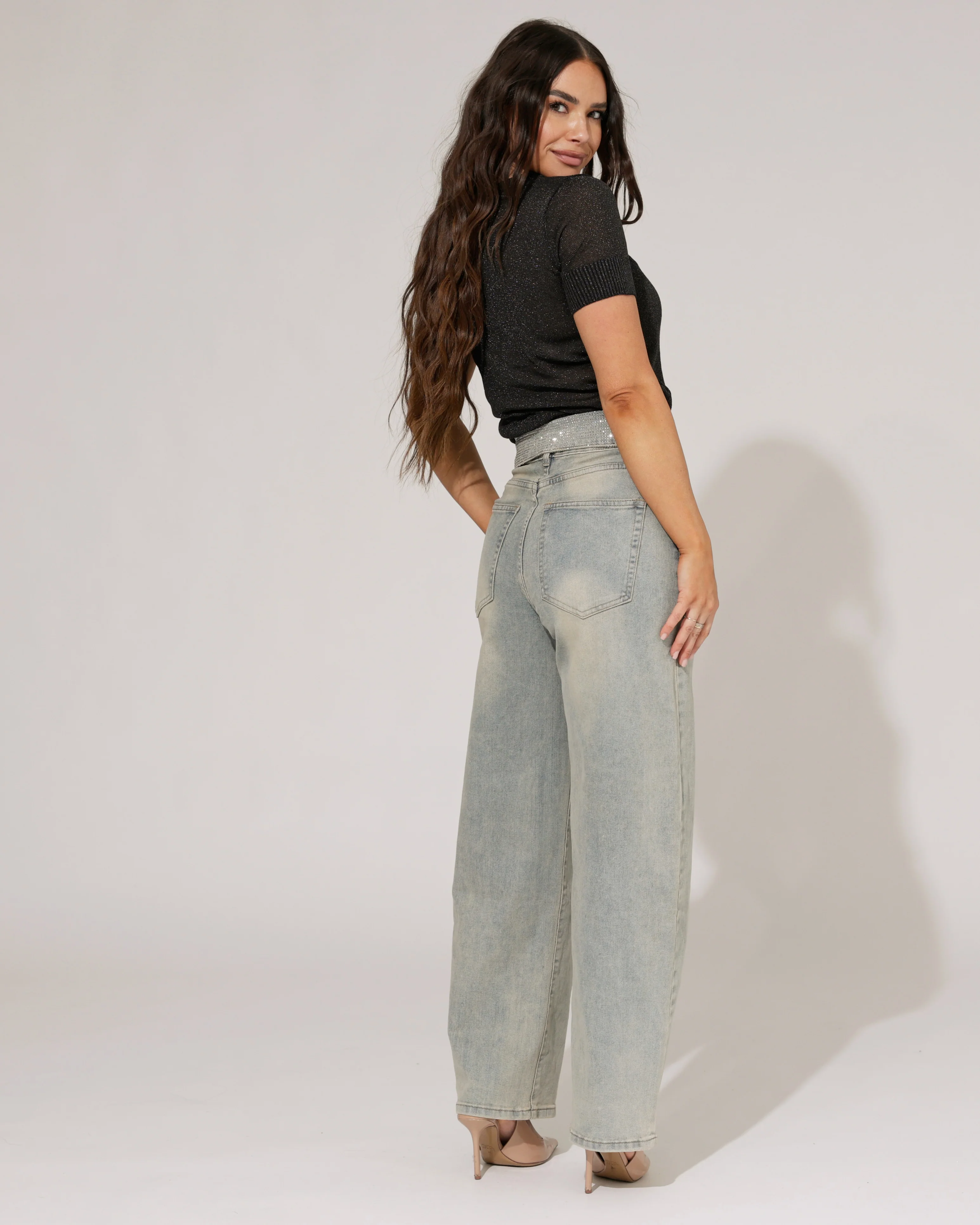VS Miss | Barrel jeans strass omslag Nola Blauw - Image 3