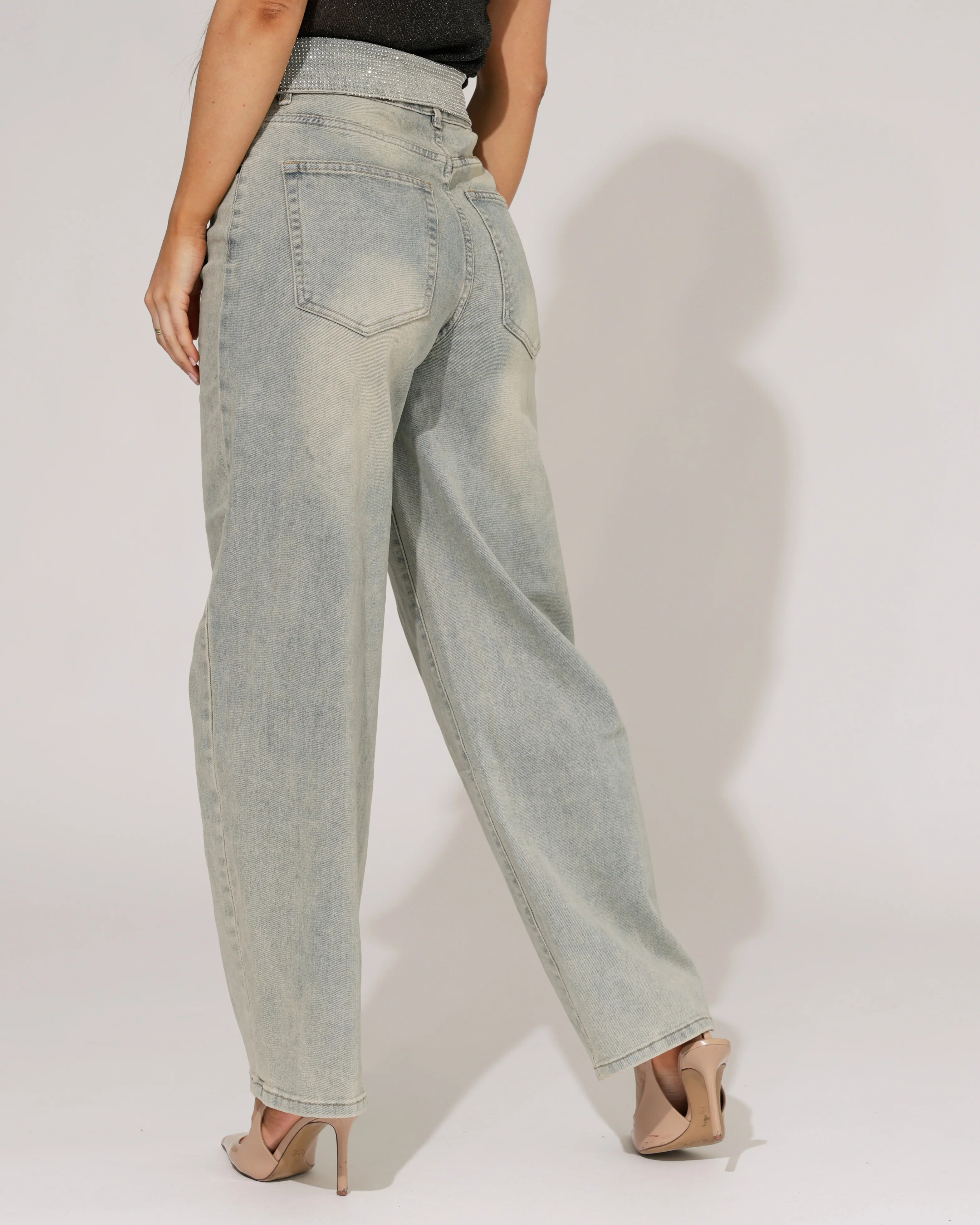 VS Miss | Barrel jeans strass omslag Nola Blauw - Image 4