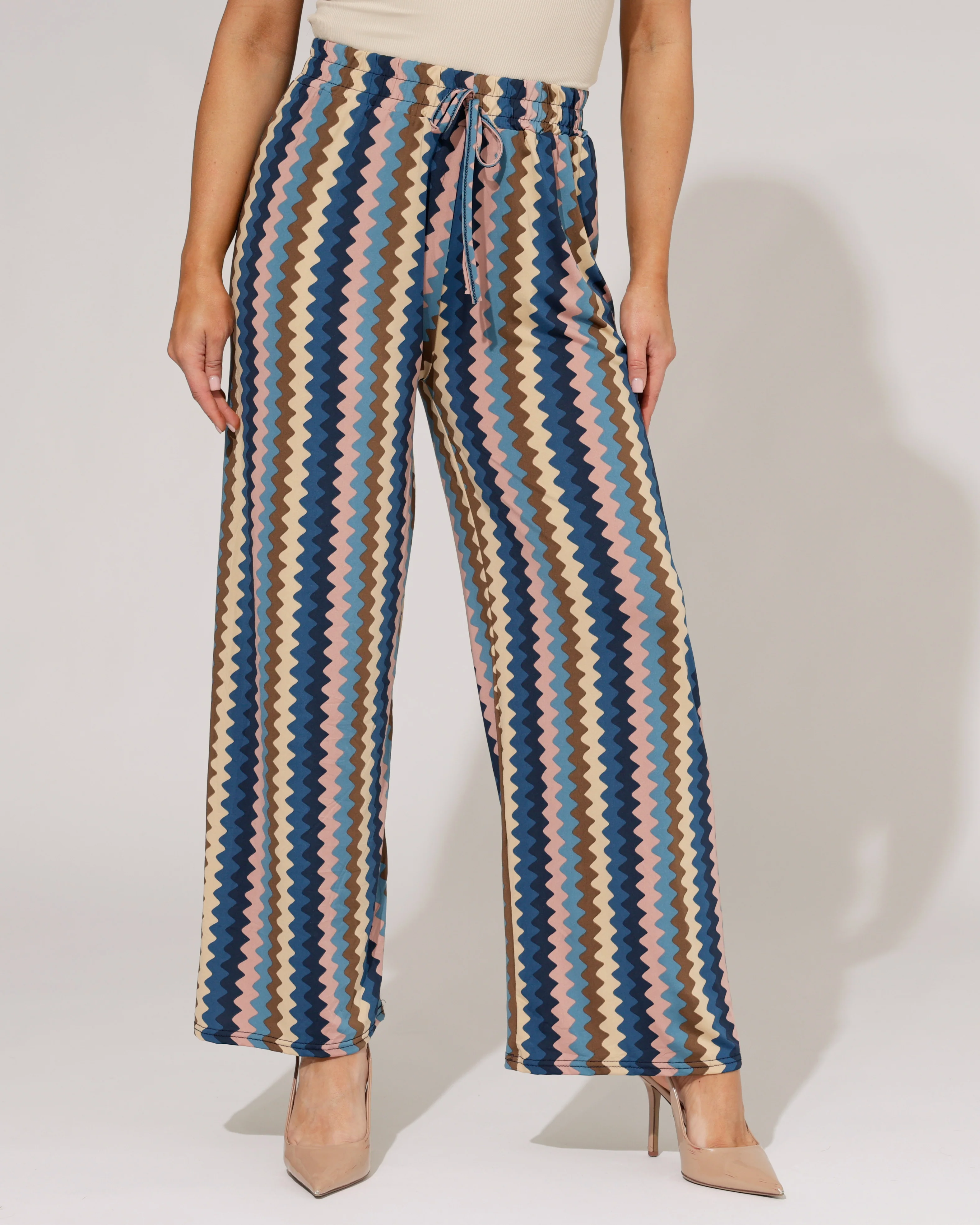 Wijde broek met zigzag print Zara Blauw