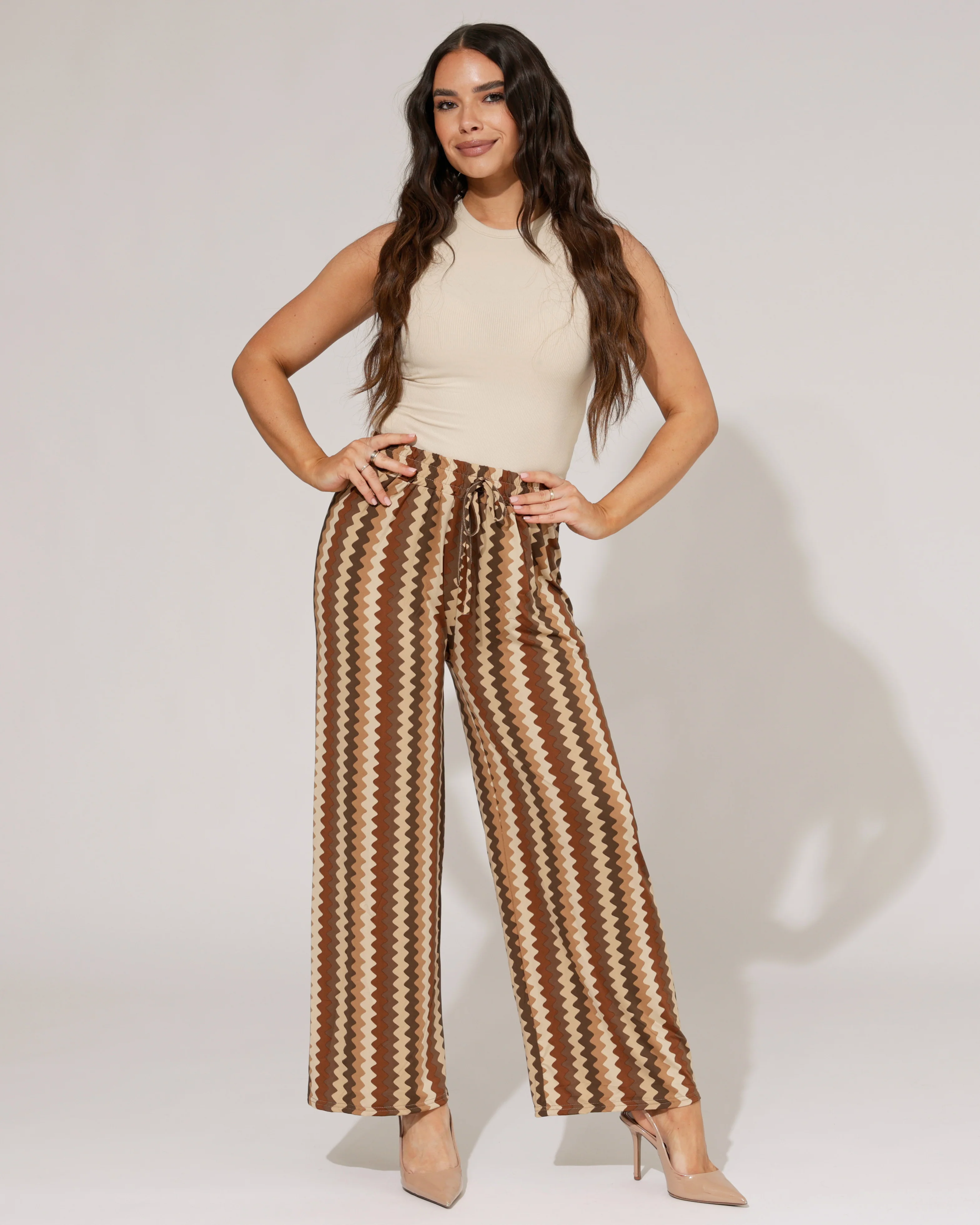 Wijde broek met zigzag print Zara Bruin