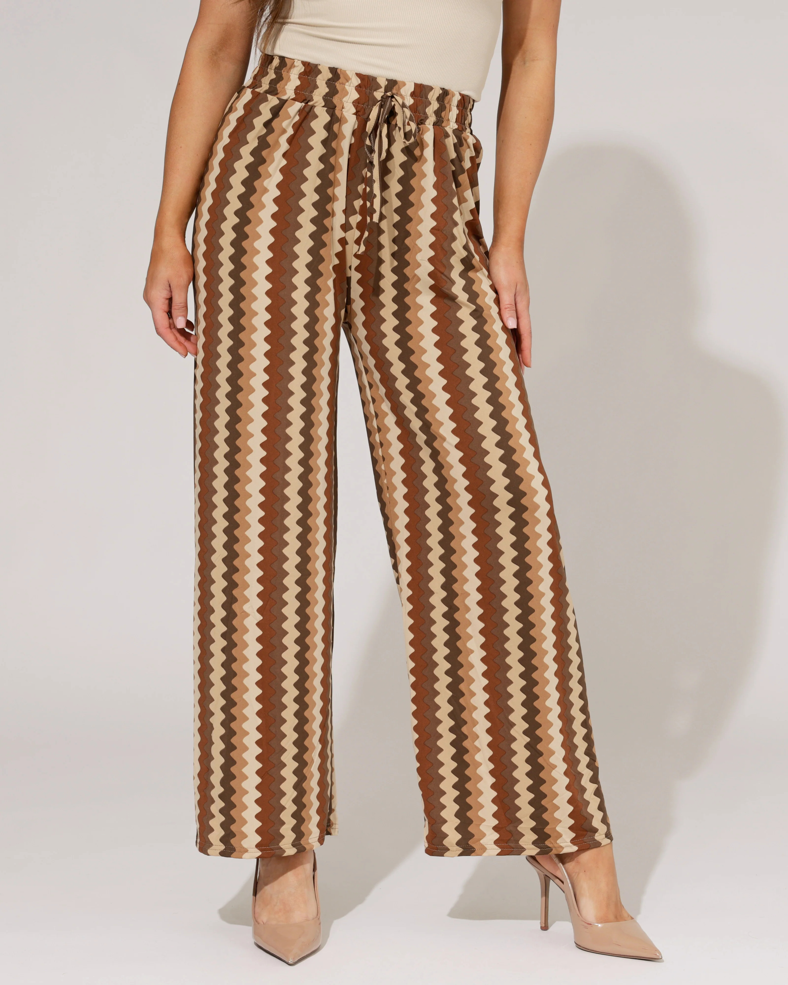 Wijde broek met zigzag print Zara Bruin - Image 2